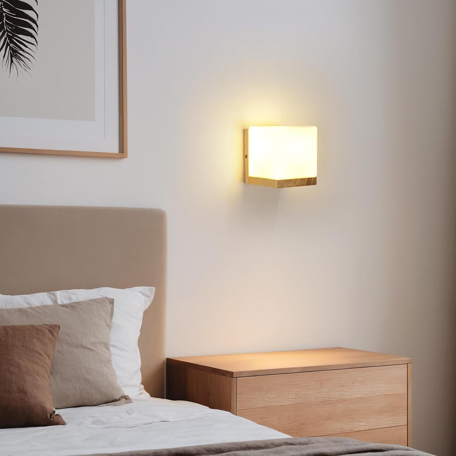 Riserva Wandleuchte E27 Wandleuchte aus Holz & Glas, 14cm für Wohnzimmer Schlafzimmer Flur, LED wechselbar