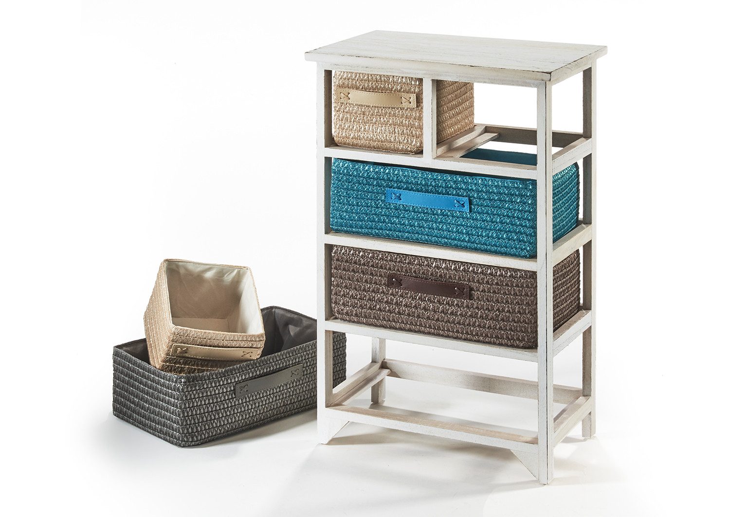 Kobolo Regal Holzregal white washed mit 5 Schubfächern – Bild 3 von 5