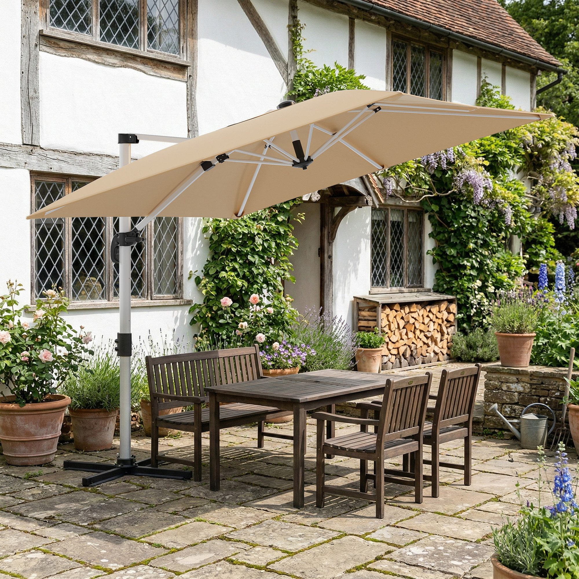 HOMALL Sonnenschirm 300x400 cm Ampelschirm mit Ständer, 360 Grad drehbar, UV-Schutz 50+, 300*400CM, φ330CM, 270*270CM, Gewicht 18-28KG, faltbar, geeignet für Garten, Terrasse, Schwimmbad