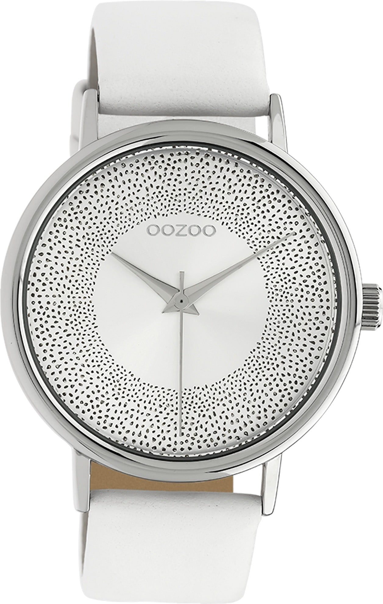 42mm) groß Lederarmband, rund, Oozoo Quarzuhr Armbanduhr Damen OOZOO Damenuhr (ca. Elegant-Style weiß Analog,