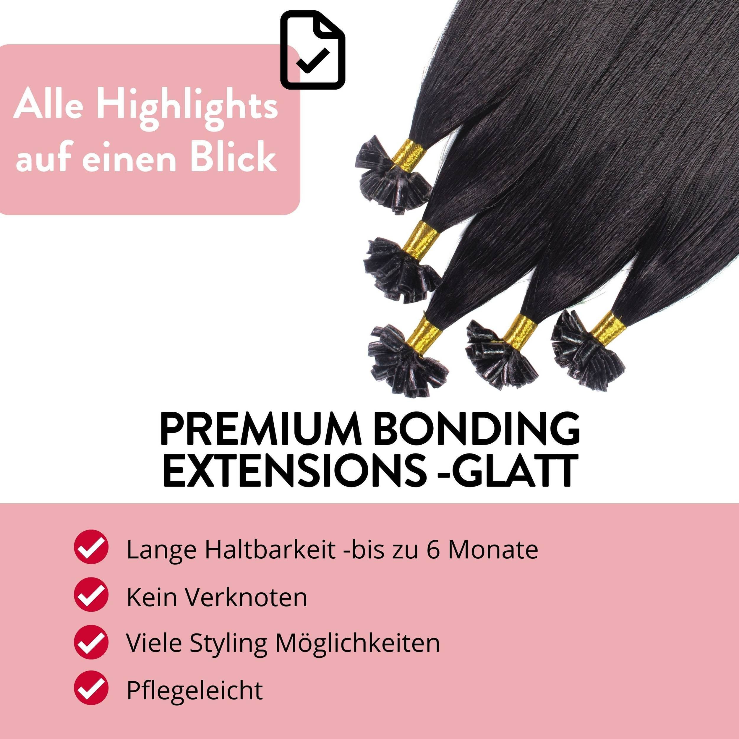 hair2heart Echthaar-Extension Premium Remy Bonding Extensions #2/0 Schwarz 50cm