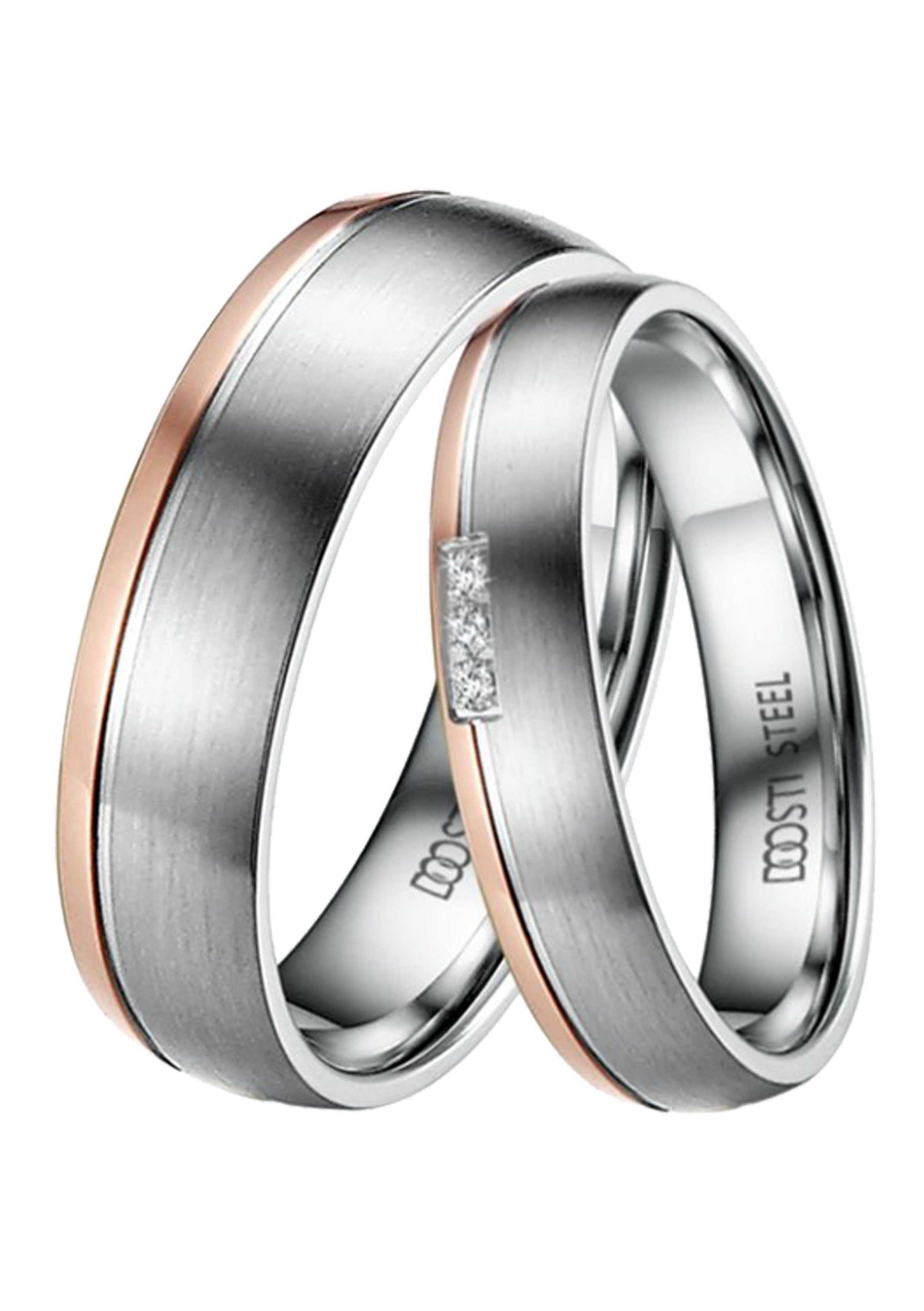 DOOSTI Trauring Schmuck Geschenk Edelstahl Trauring Ehering Partnerring LIEBE, Made in Germany, wahlweise mit oder ohne Zirkonia