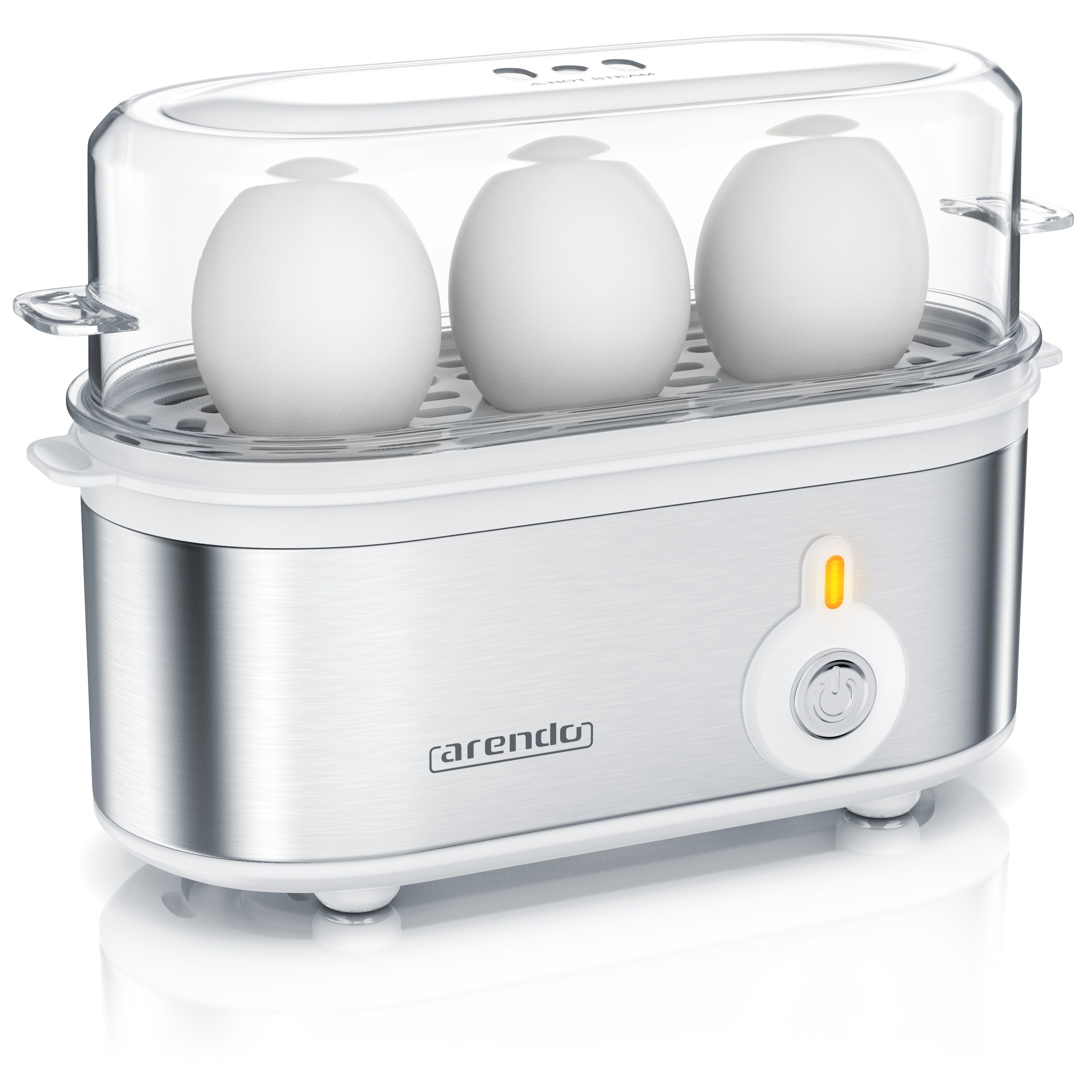 Arendo Eierkocher 3-fach, Edelstahl, frei wählbarer Härtegrad, Ein / Aus-Schalter, Anzahl Eier: 3 St., 210 W, Threecook Egg Cooker, GS, BPA-frei, für 1 bis 3 Eier