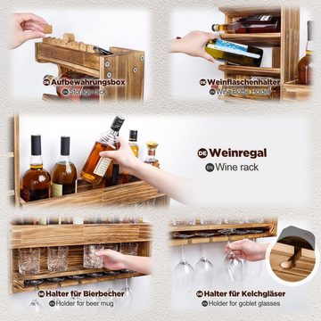 Yorbay Weinregal Weinregal aus Holz, Wandbar mit Korkhalter, Holzregal für Weingläser, Whiskygläser, Wandmontage Wand Flaschenhalter Vintage Stil für Hausbar