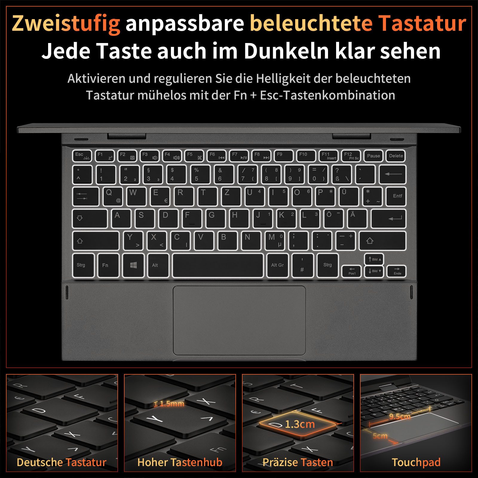 LONGEVINCE 10.95" Laptop, 16GB RAM, 512G SSD, N95, 2000×1200, Win 11 Pro Notebook (27,81 cm/10,95 Zoll, Intel ‎Celeron N95, 512 GB SSD, mit einem hochsensiblen Touchscreen und einem praktischen Stylus-Stift)