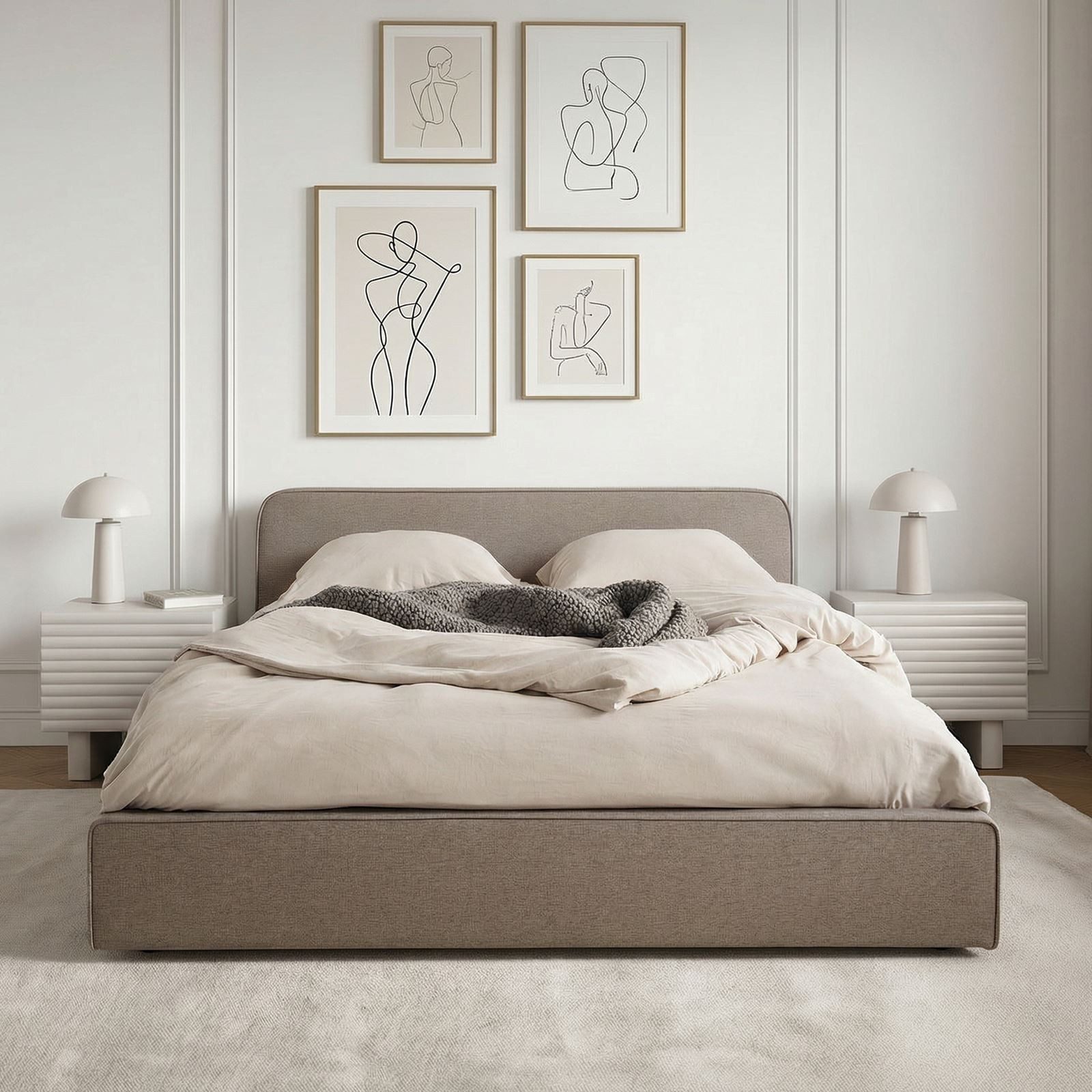 IDIMEX Polsterbett MARINI, Bett 140x200 cm mit Lattenrost Doppelbett mit Kopfteil- greige