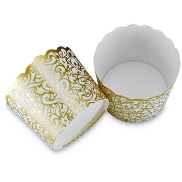 Frau WUNDERVoll Muffinform 25 Muffin Backformen, weiß gold Ornament/Barock, Durchmesser 6,1 cm, (25-tlg)