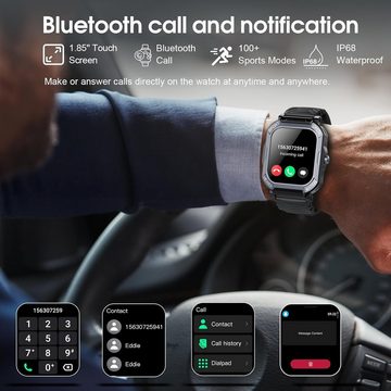 xinwld Smartwatch (1,85 Zoll, Android, iOS), mit Telefonfunktion,Schrittzähler Pulsmesser Schlafmonitor,IP68Militär