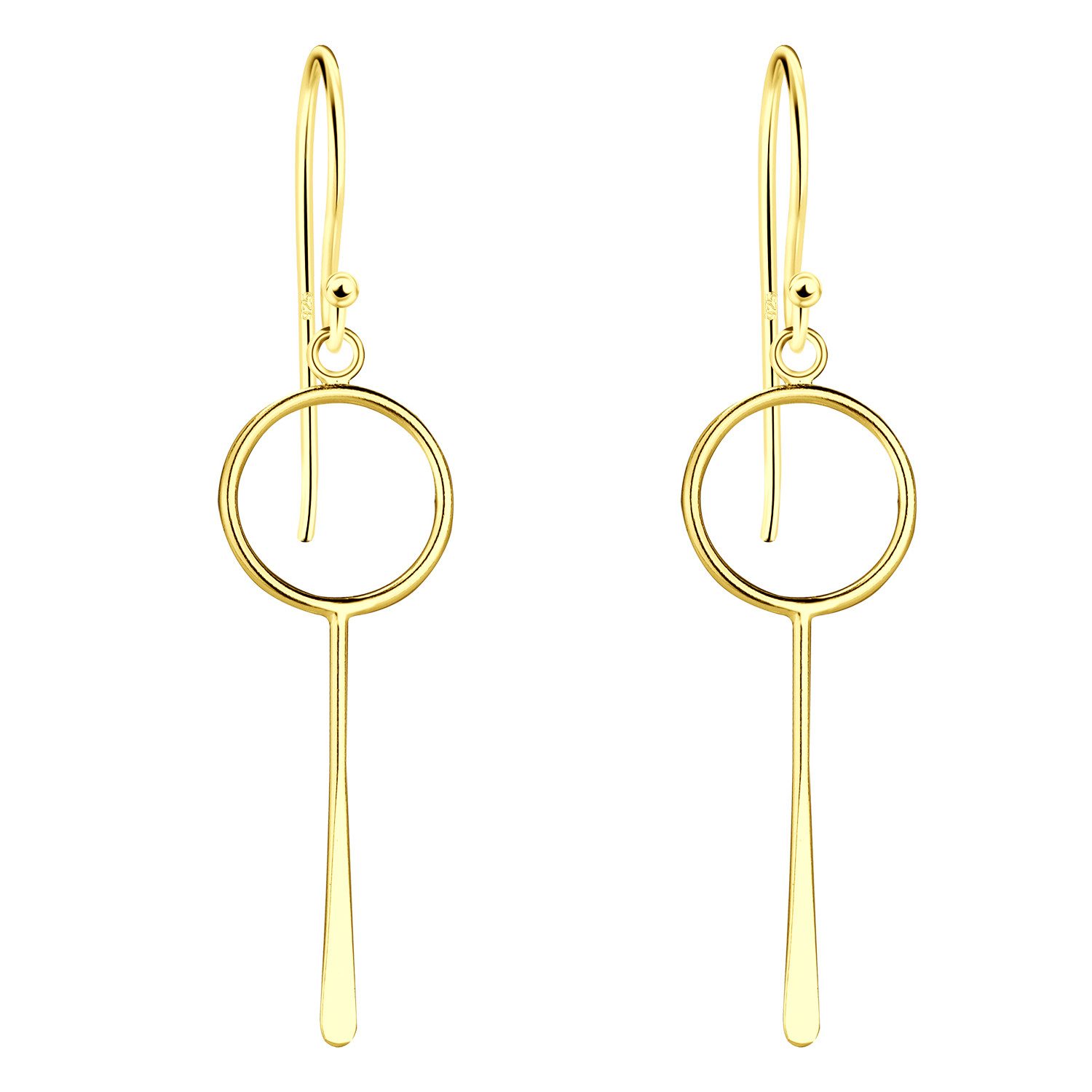 Paar Ohrhänger 925 Silber Gold Ohrringe Hängend Kreis Offen Ring Stab Anhänger Lang