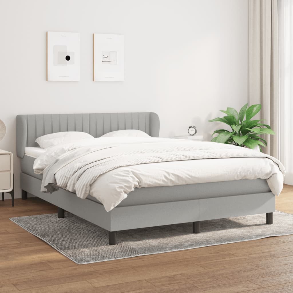 Boxspringbett 140 x 200 cm Boxspringbett mit Matratze Hellgrau 140x200 cm Stoff Bett