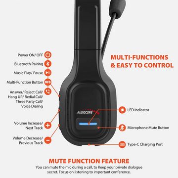 Audiocore AC864 Wireless-Headset (Google Assistant, Siri, Noise-Canceling Mikrofon [Aktive Geräuschunterdrückung], Freisprechfunktion, Bluetooth 5.0)