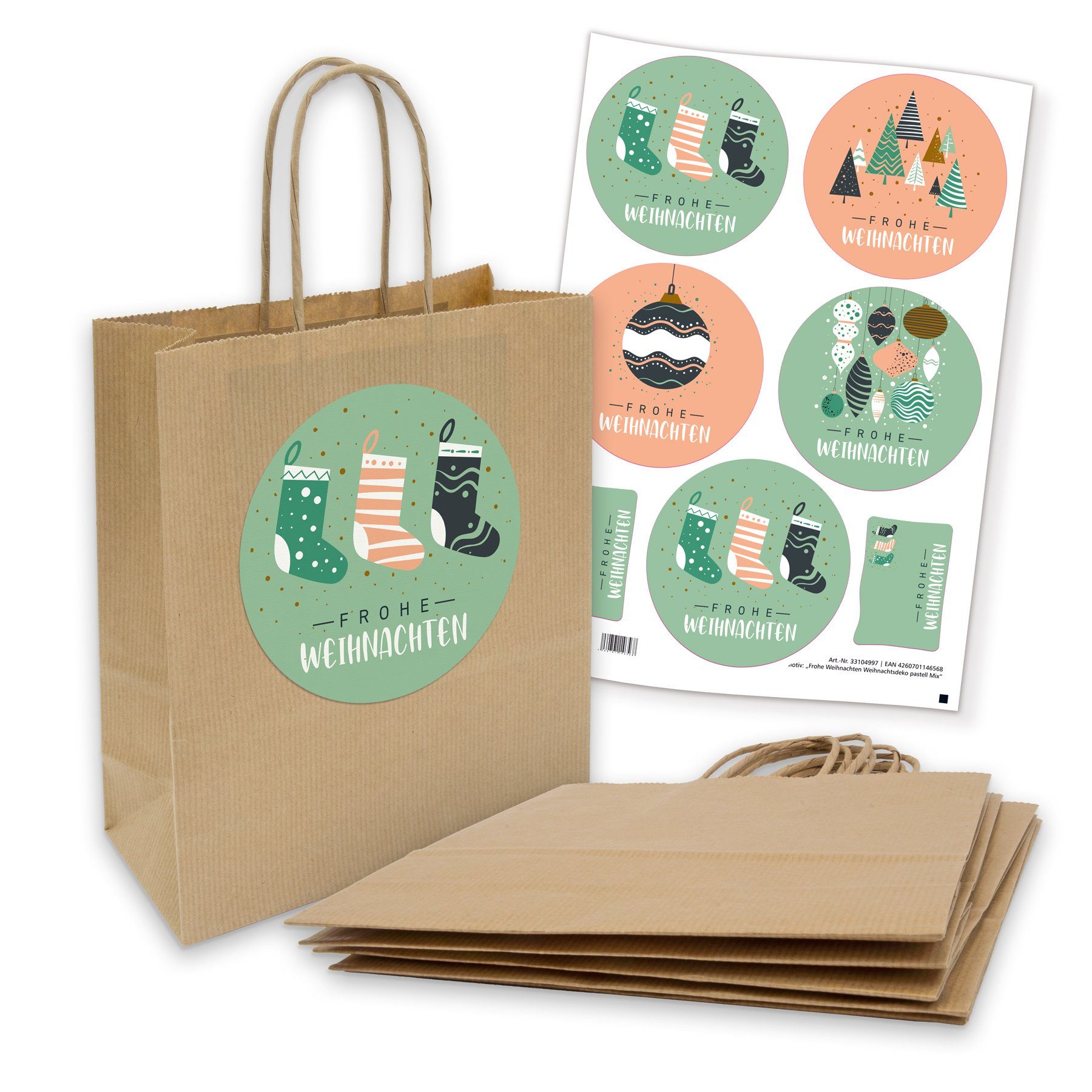 itenga Geschenkpapier itenga 5x Kordeltüte Frohe Weihnachten