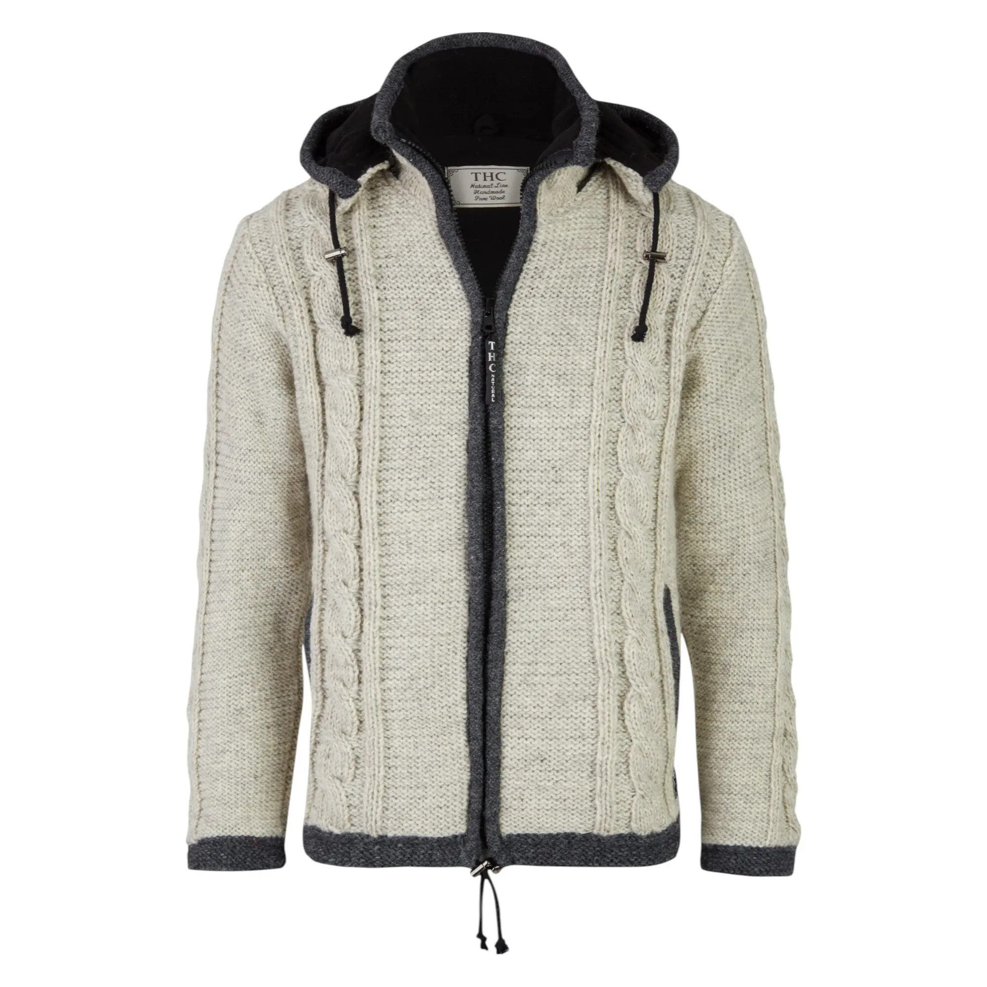 THC Natural Line Strickjacke THC Schafwollstrickjacke 850 weiß (1 Stück, 1-tlg., 1 Stück) Strickjacke mit abnehmbarer Kapuze