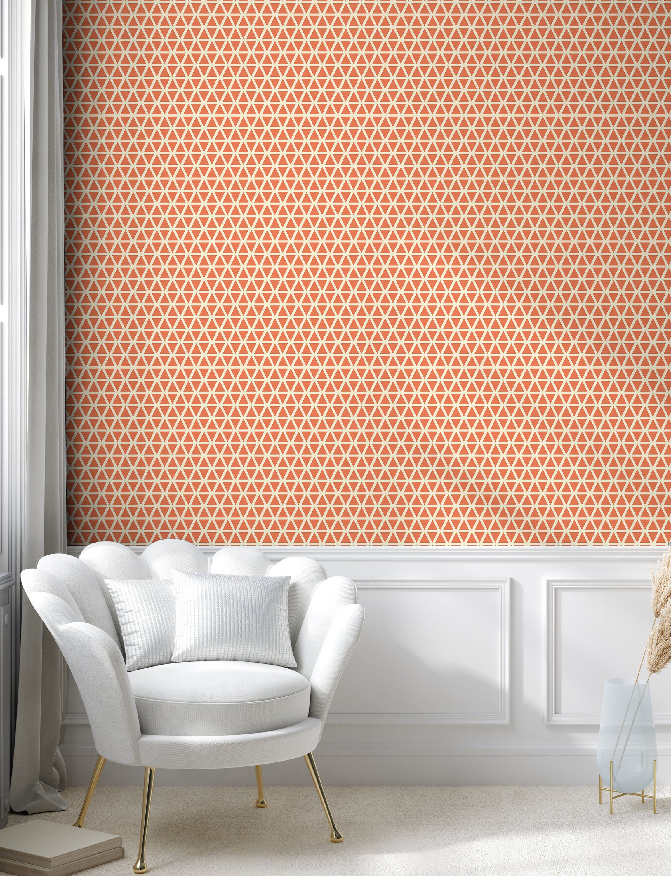 Abakuhaus Vinyltapete selbstklebendes Wohnzimmer Weiche Groovy Orange Triangles Küchenakzent