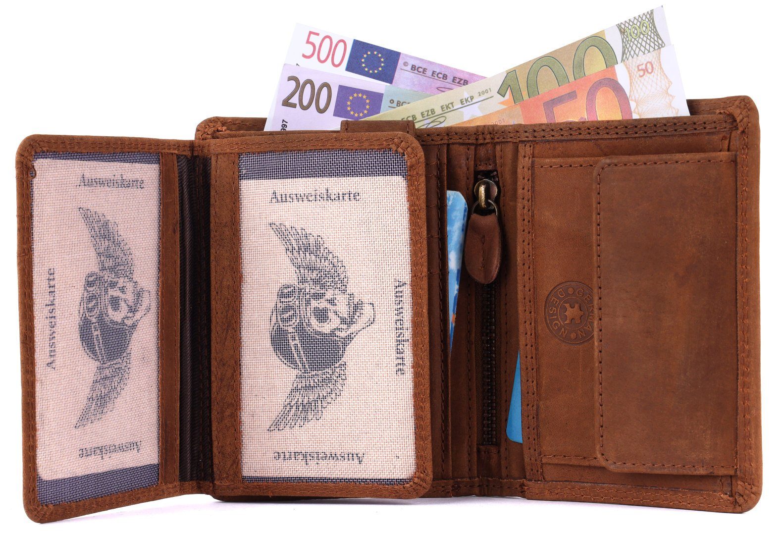 RFID Büffelleder Brieftasche Leder Schutz SHG Männerbörse mit Herren Münzfach Portemonnaie, Lederbörse Börse Geldbörse