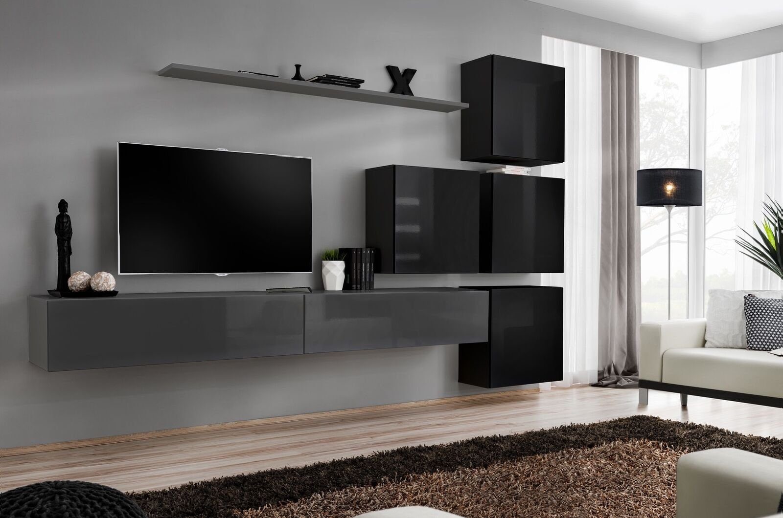 JVmoebel Wohnzimmer-Set Wohnwand Set 8 tlg Einrichtung Luxus TV-Ständer Modern Wohnzimmer, (8-St., 1x Wohnwand + 2x TV Ständer + 4x Wandschrank + 1x Wandregal), Made in Europa