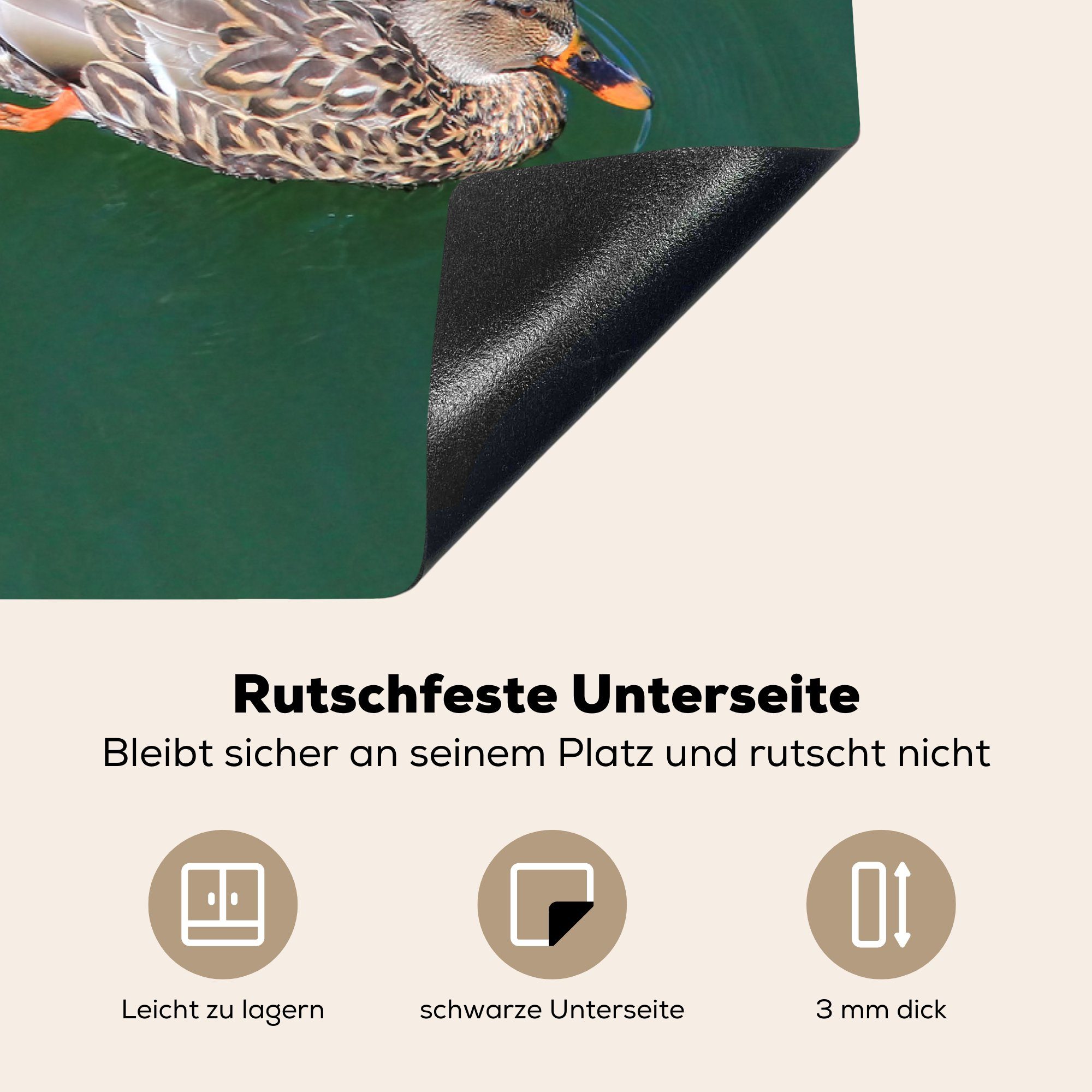 (1 Schutz Induktionskochfeld Grün, Herdblende-/Abdeckplatte die MuchoWow Vinyl, tlg), küche, - - 81x52 für Ceranfeldabdeckung cm, Ente Wild