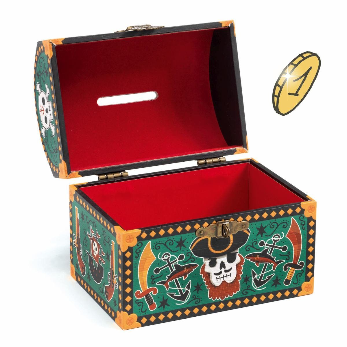 DJECO Spardose Pirat Holzspardose mit Schloß und Schlüssel günstig online kaufen