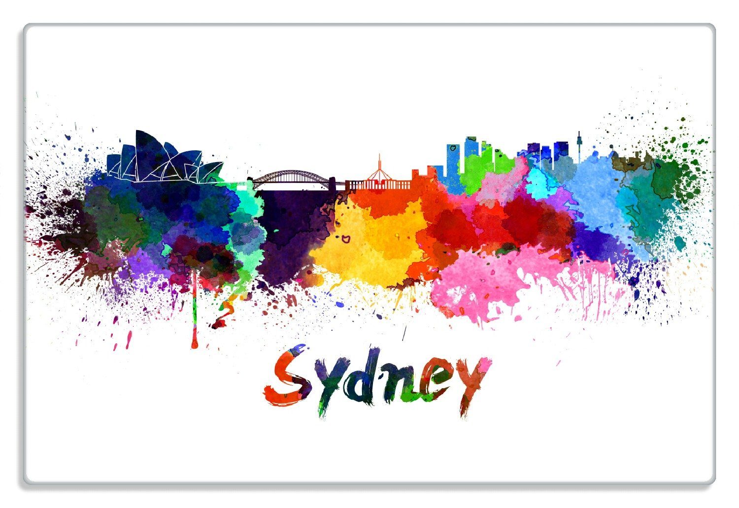 Wallario Frühstücksbrett Städte als Aquarell - Skyline von Sydney, (inkl. rutschfester Gummifüße 4mm, 1-St), 20x30cm
