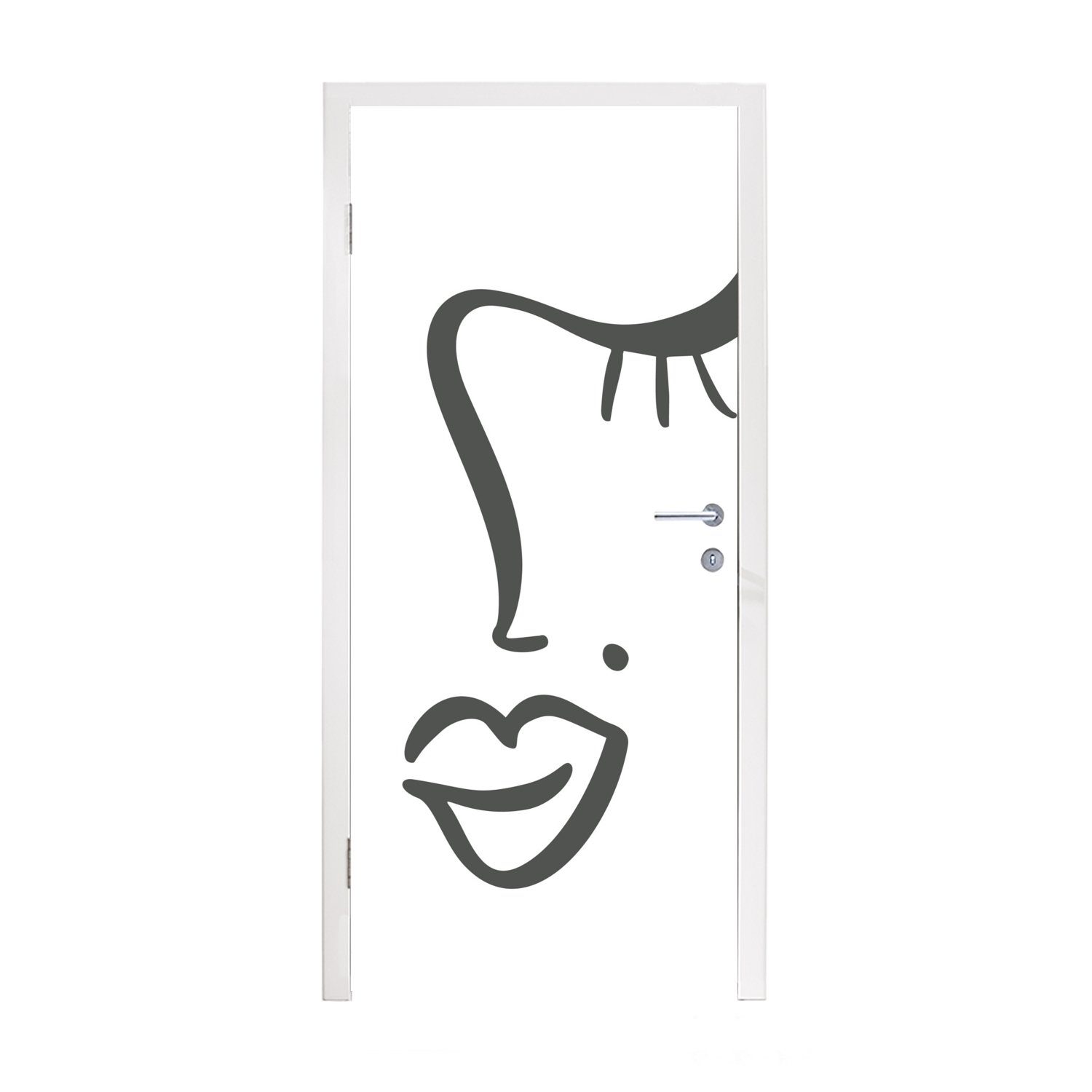 MuchoWow Türtapete Frau - Schwarz - Weiß - Abstrakt, Matt, bedruckt, (1 St), Fototapete für Tür, Türaufkleber, 75x205 cm