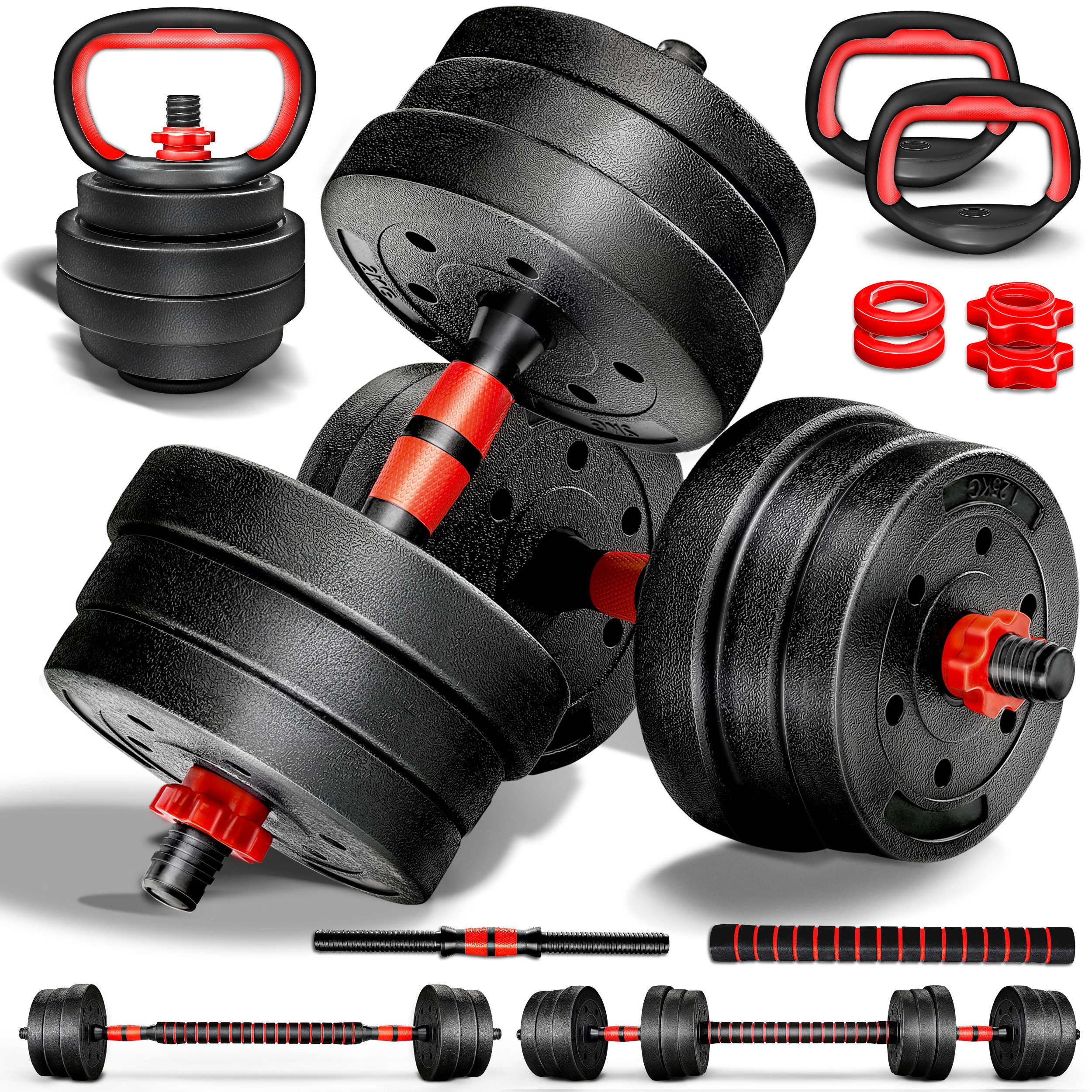 RE:SPORT Hantel-Set Hantelset verstellbar, Kurzhantel & Langhantel, Sternverschlüsse & Verbindungsrohr