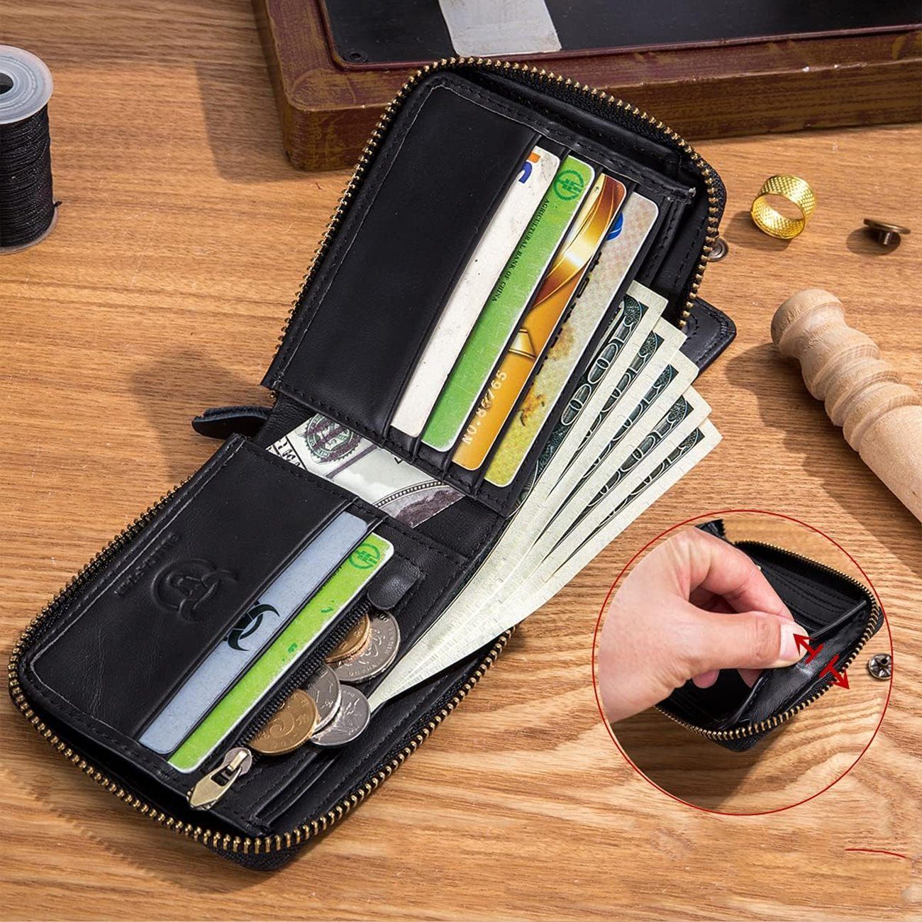 REDOM Geldbörse Herren Geldbeutel Münzfach Slim Kreditkartenetui, Wallet, Weich cm 9 Kurz Handtasche 2.5 Kartenhalter), Leder (Herren Schwarz x Brieftasche 12 Beutel Portmonee mit Geld mit NFC Ledergeldbörse RFID-Schutz 12 x Kartenfächer, Kartenetui, Portemonnaie