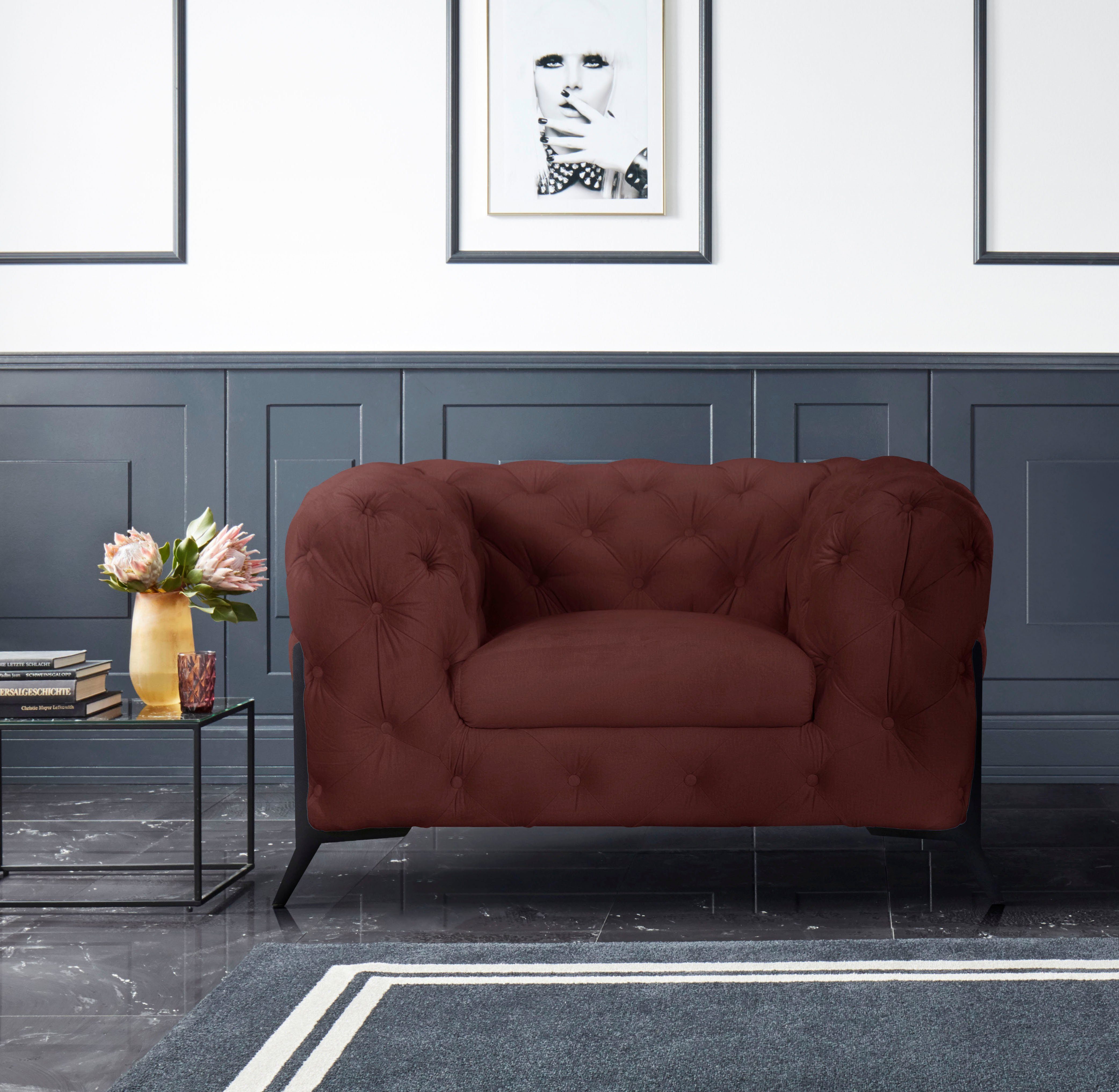 Home affaire Chesterfield-Sessel Amaury Sessel, aufwändige Knopfheftung, moderne Chesterfield Optik, Fußfarbe wählbar