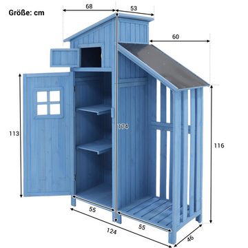 REDOM Geräteschrank Geräteschuppen Werkzeugschrank Outdoor-Schrank (Geräteschuppen (124*53*174cm blau) mit 2 Ablagen), pvc dach Tannenholz Himmelblau, UV-lichtbeständig