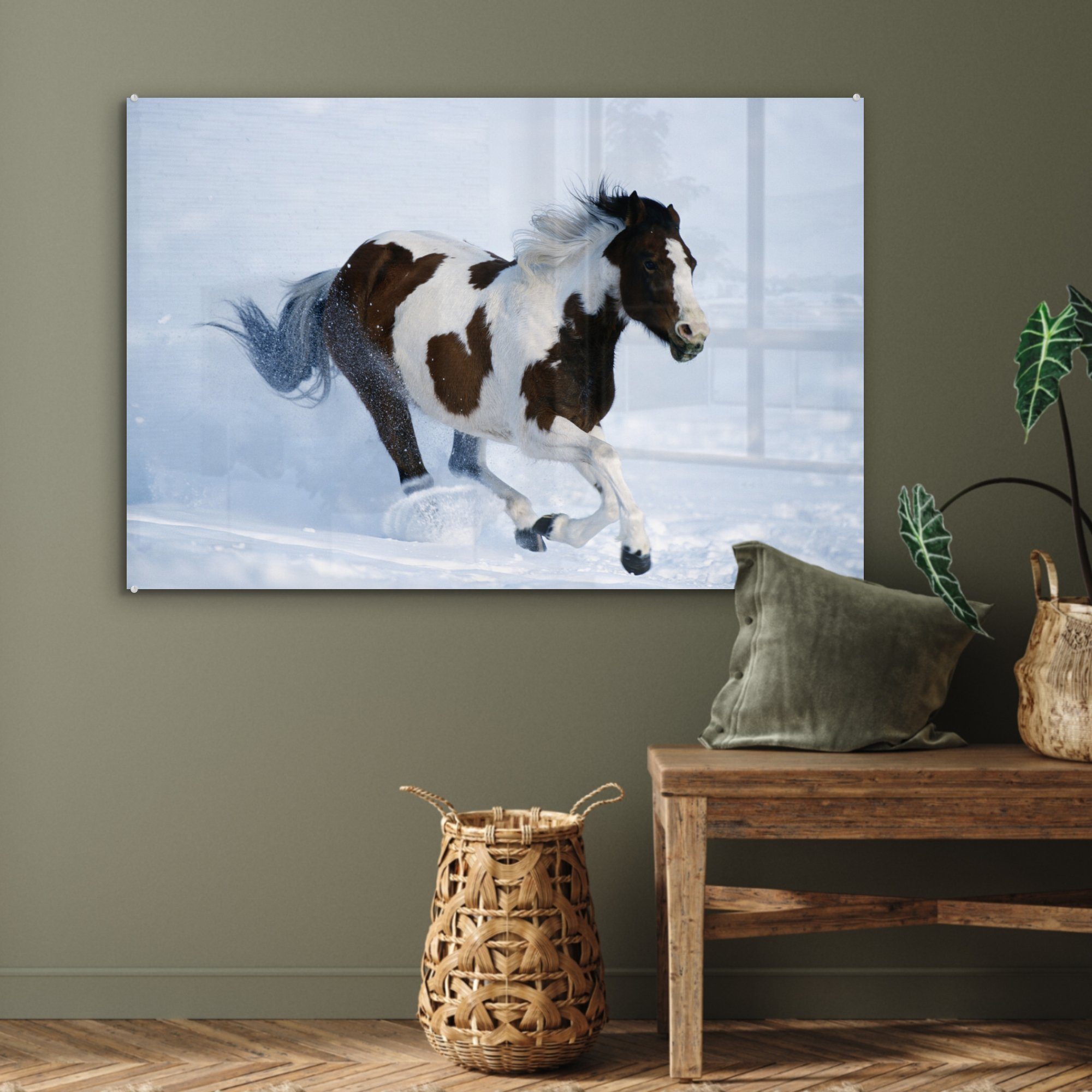MuchoWow Acrylglasbild Pferde & (1 Wohnzimmer Acrylglasbilder St), Schlafzimmer - - Schnee Winter