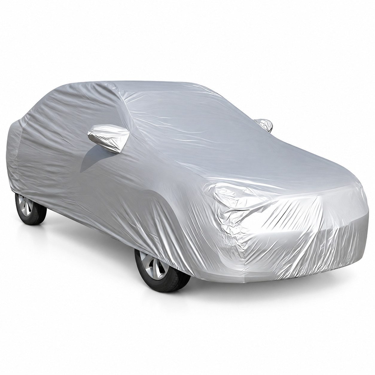 HS.SUPPLY Autoplane Autoabdeckung silber – Ganzgarage für Kleinwagen, Limousine & SUV (Komplett-Set), Vollabdeckung, Spiegeltaschen, vernähte Kanten, faltbar & platzsparend