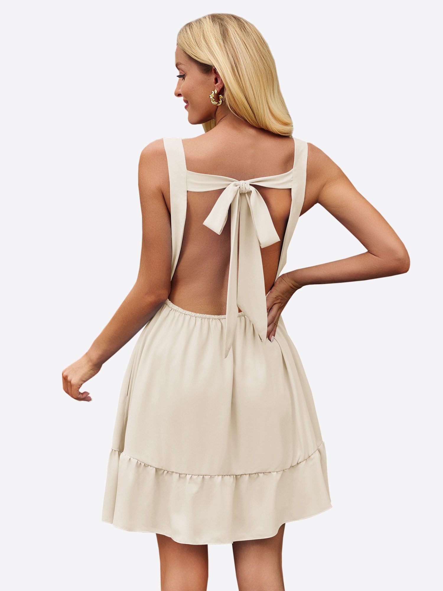 Imily Bela Minikleid Damen Ärmellos Rückenfrei mit tiefem V-Ausschnitt Casual (Packung, 1-tlg., 1per-Pack) mit Schleifenverschluss in Unifarbe