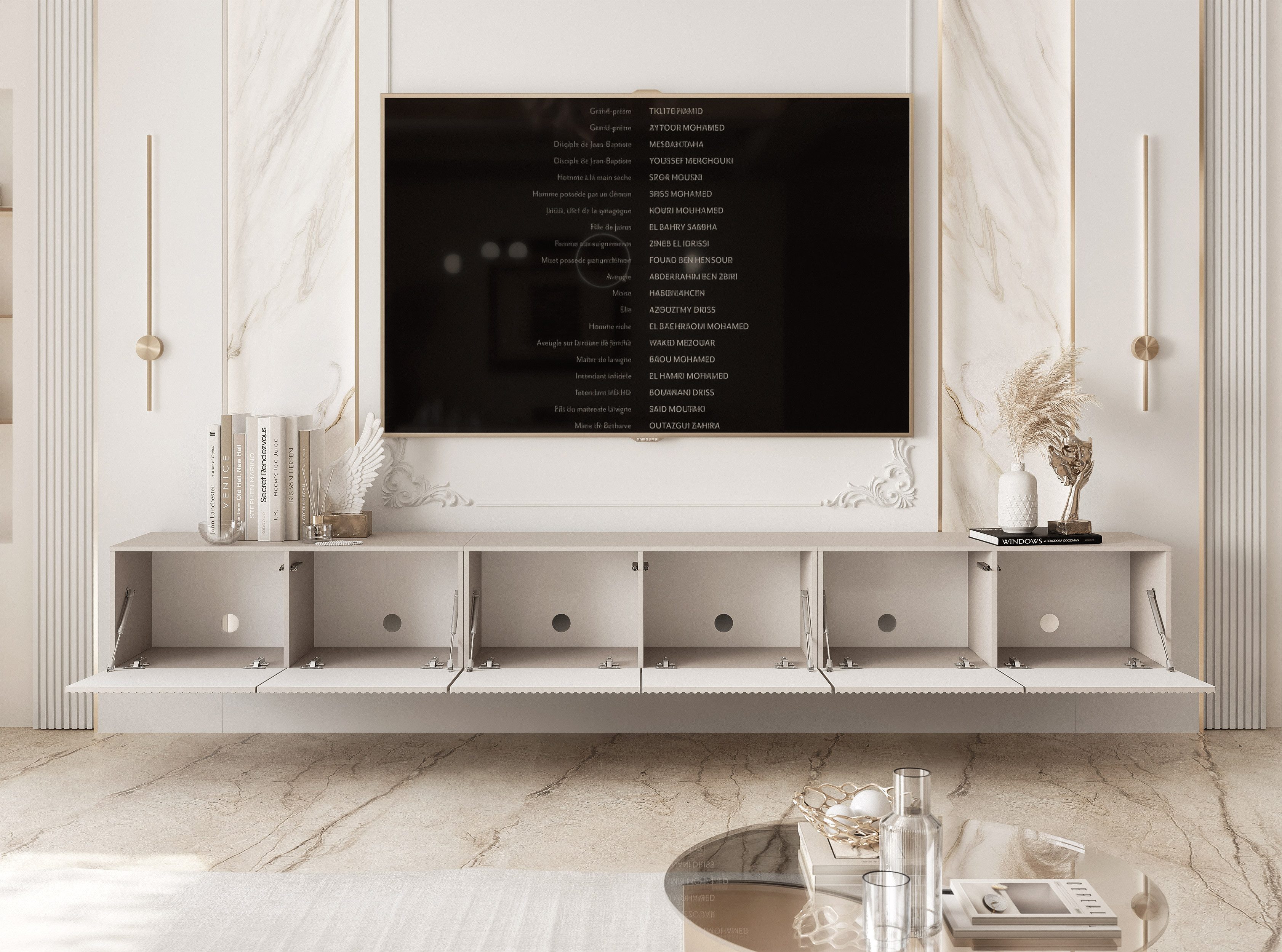yourhouse24 Lowboard TV ANGEL 300 mit LED-Beleuchtung – Geriffelte Fronten – Bild 4 von 5