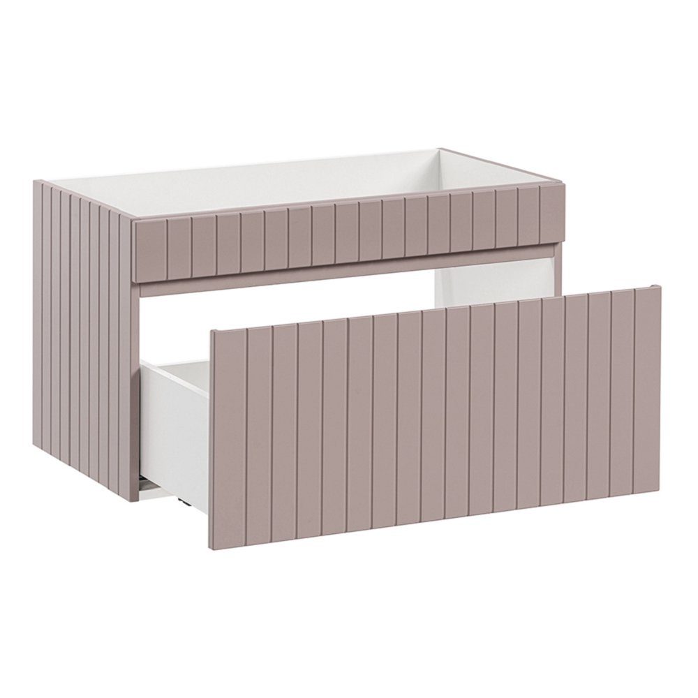 Lomadox Waschbeckenschrank IRAKLIO-56-ROSE 80 cm Waschbeckenschrank altrosa, Rillenoptik, Softclose-Auszug