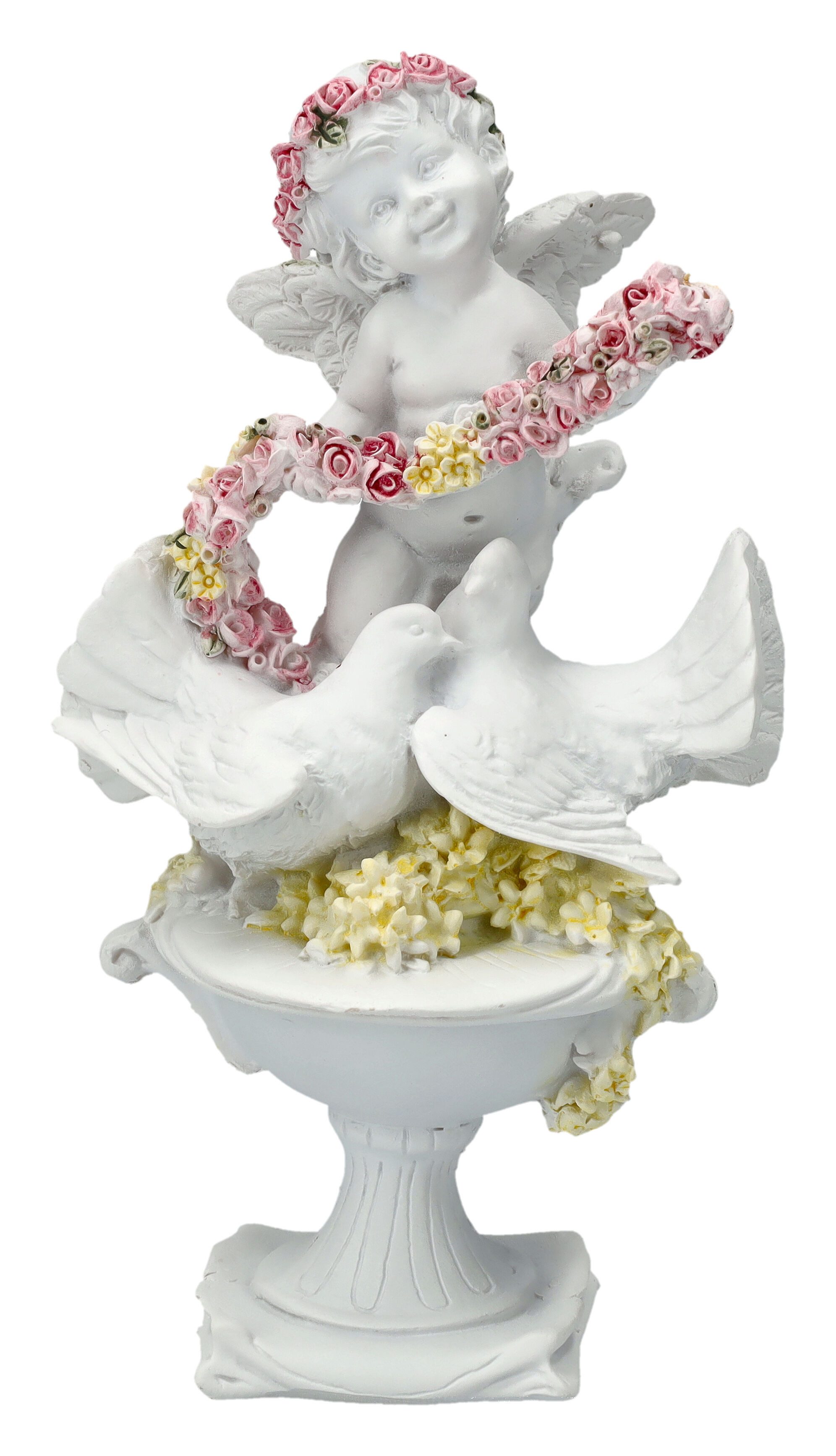 Figuren Shop GmbH Fantasy-Figur Engel Figur - Putte mit Rosen und Tauben - Fantasy Dekoration Cherubim