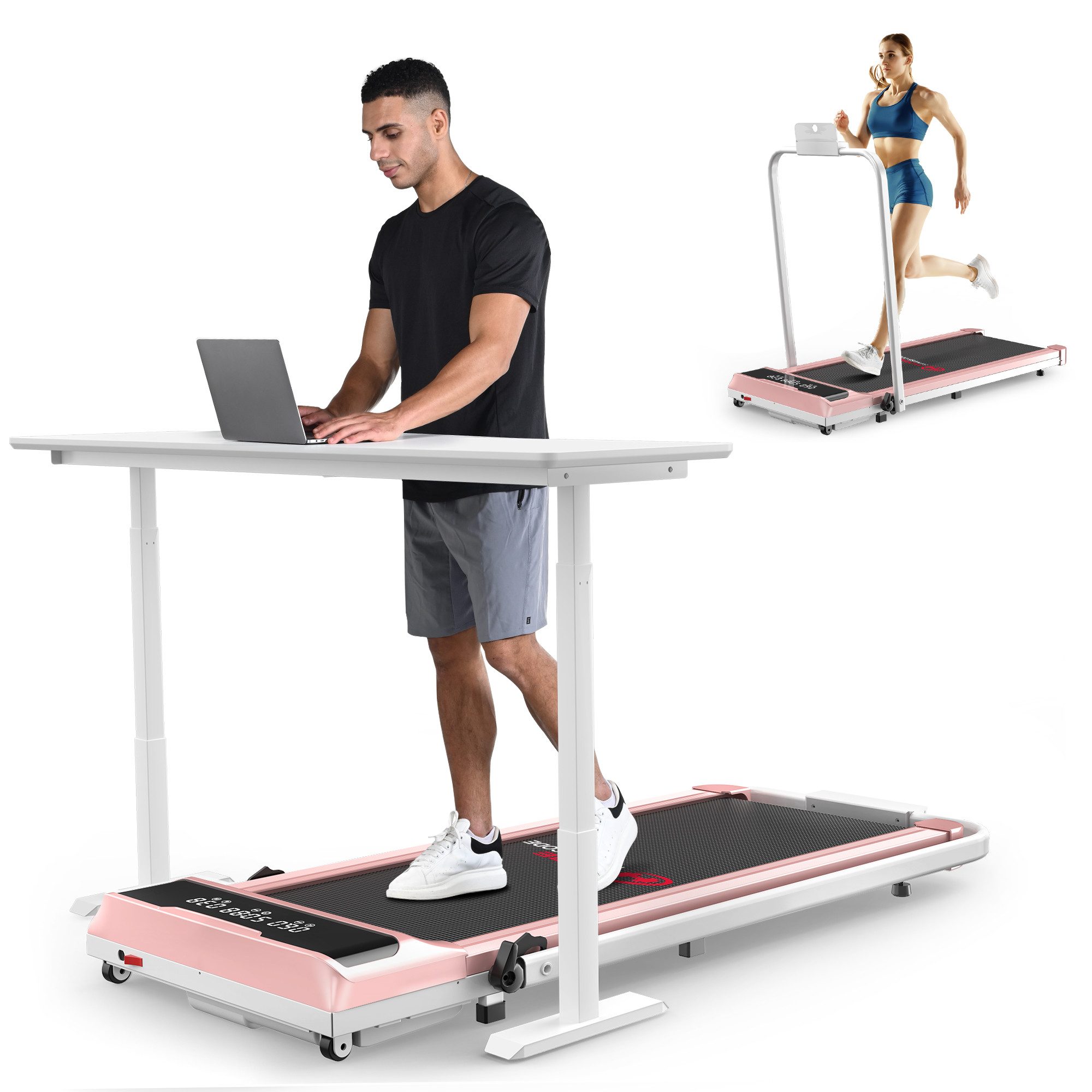 HOMEFITNESSCODE Laufband Klappbares Laufbänder – 2-in-1-Elektrolaufband (mit Armlehnen und LED-Display – Bis 120 kg), Laufband 1–10 km/h einstellbar – Bürstenloser Motor 2,5 PS
