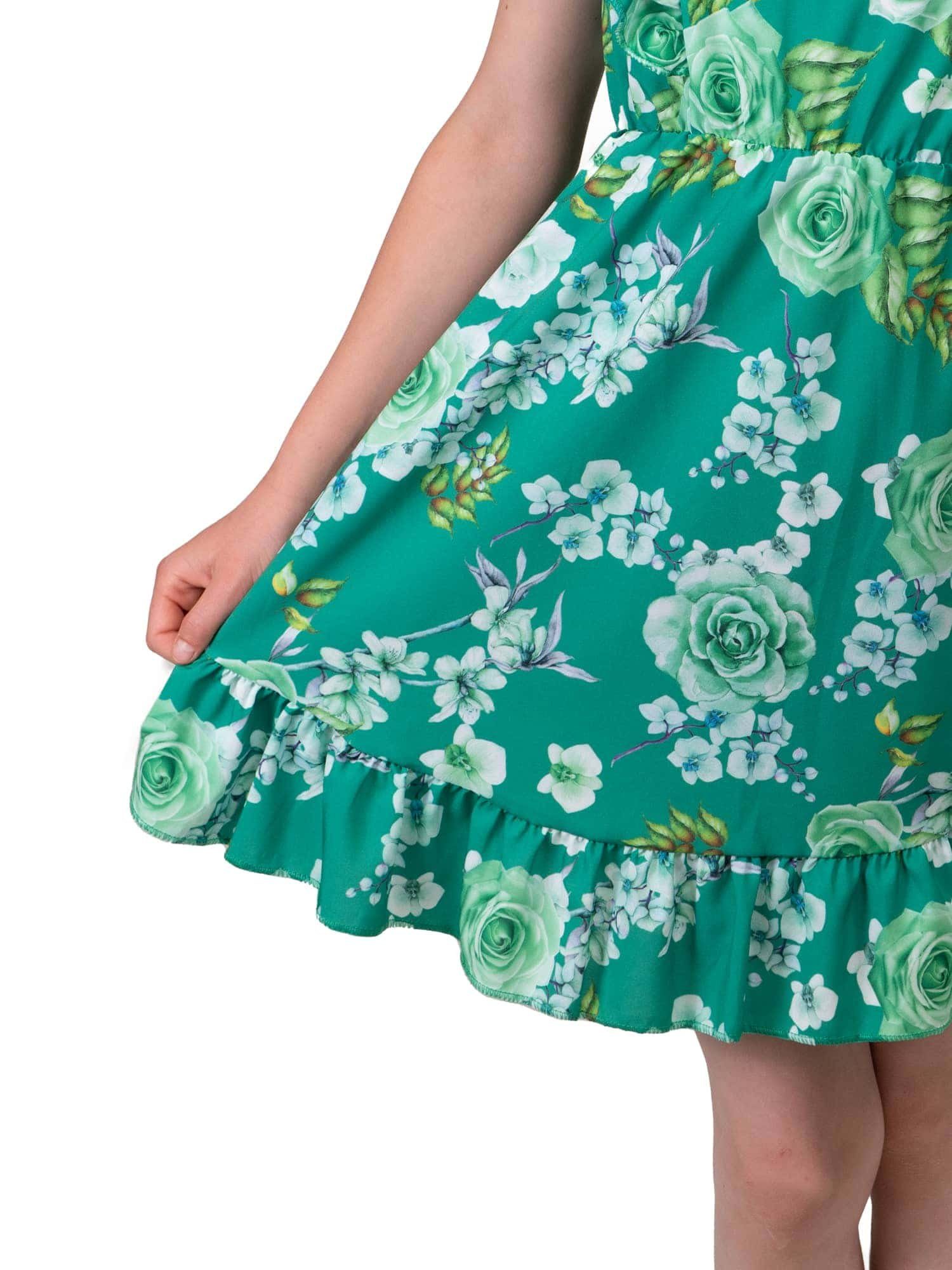 Dunkelgrün KMISSO Rosenmotiv Mädchen bequem (1-tlg) Kleid Jerseykleid tragen zu