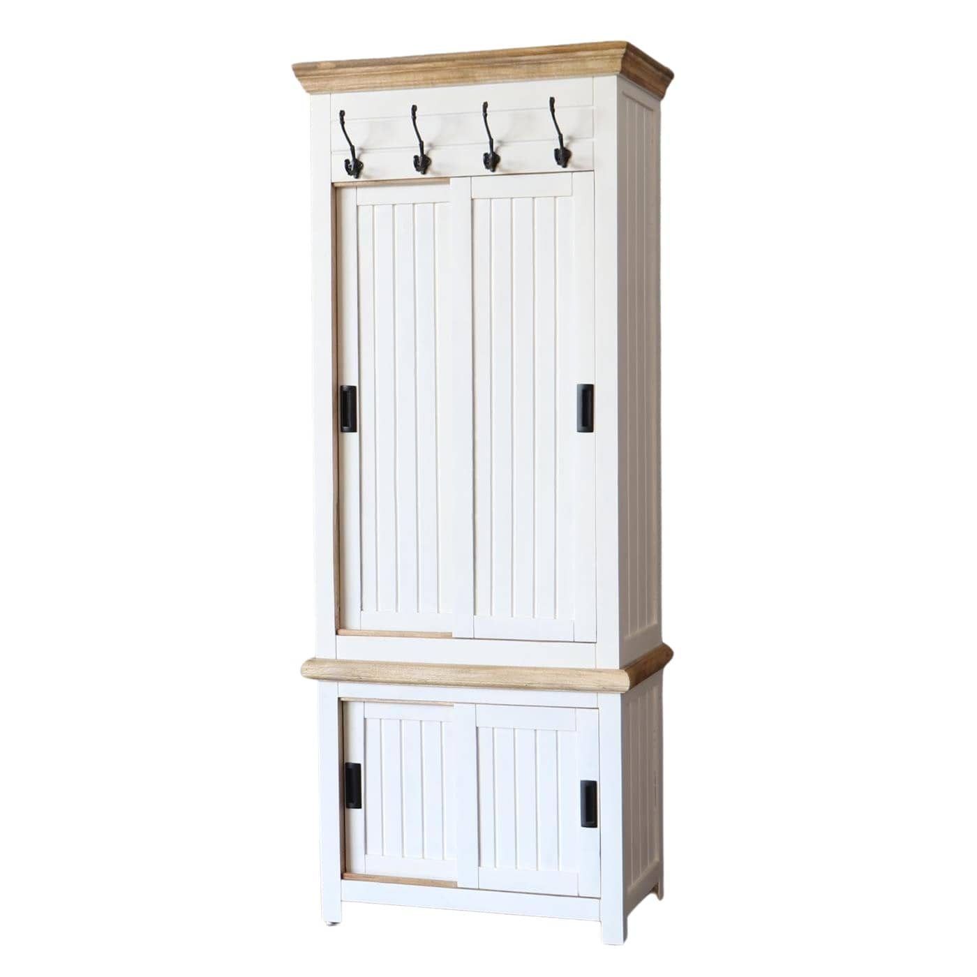 baario Schuhschrank Schuhschrank REVIN Landhaus weiß Landhaus massiv Mangoholz Lamellen Garderobe