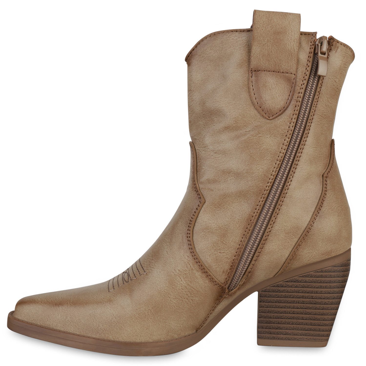 VAN HILL 837779 Cowboy Boots Damen Stiefeletten Cowboy Boots Trichterabsatz Stickereien