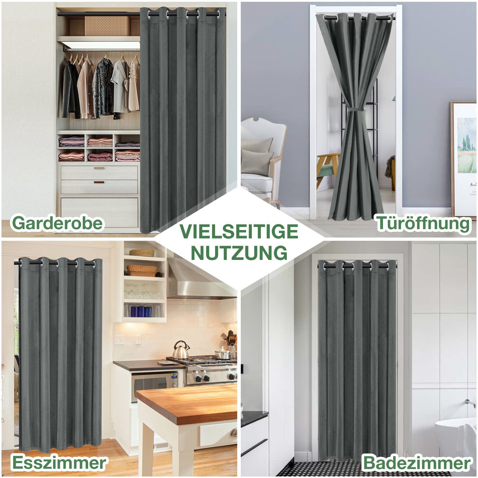 BTTO V&G Türvorhang Samt Thermovorhänge,Ösen,3 Farben,1 St,Verdunkelungsvorhang,Blickdicht, Türvorhang,Winter&Sommer,Hitzebeständig,Kältebeständig
