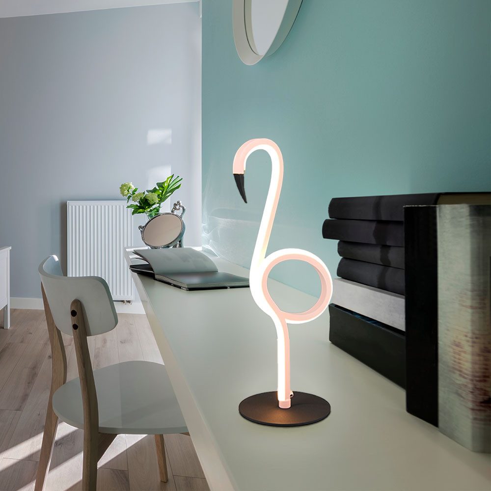Reality Leuchten LED Tischleuchte, LED-Leuchtmittel fest verbaut, Warmweiß, Tischleuchte Flamingo pink LED Nachttischlampe Schlafzimmerleuchte