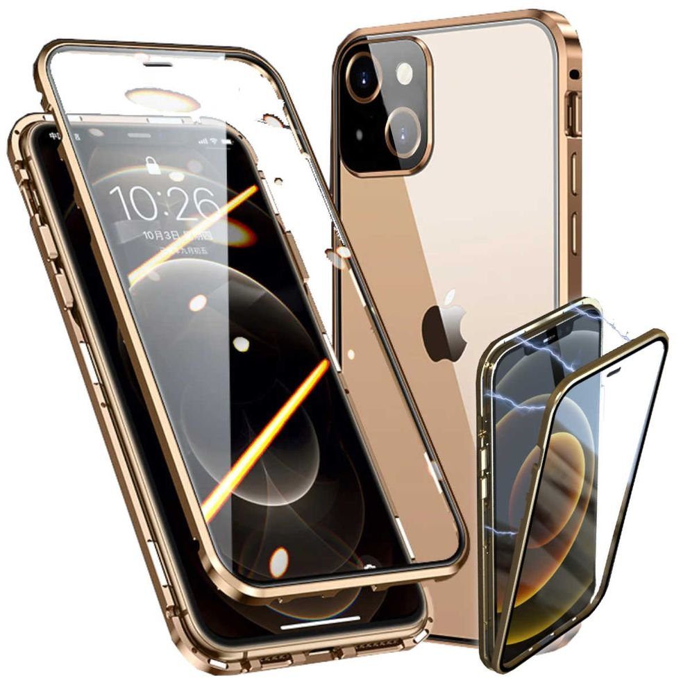Wigento Handyhülle »Beidseitiger 360 Grad Magnet / Glas Case Bumper für  Apple iPhone 13 Handy Tasche Case Hülle Cover New Style«