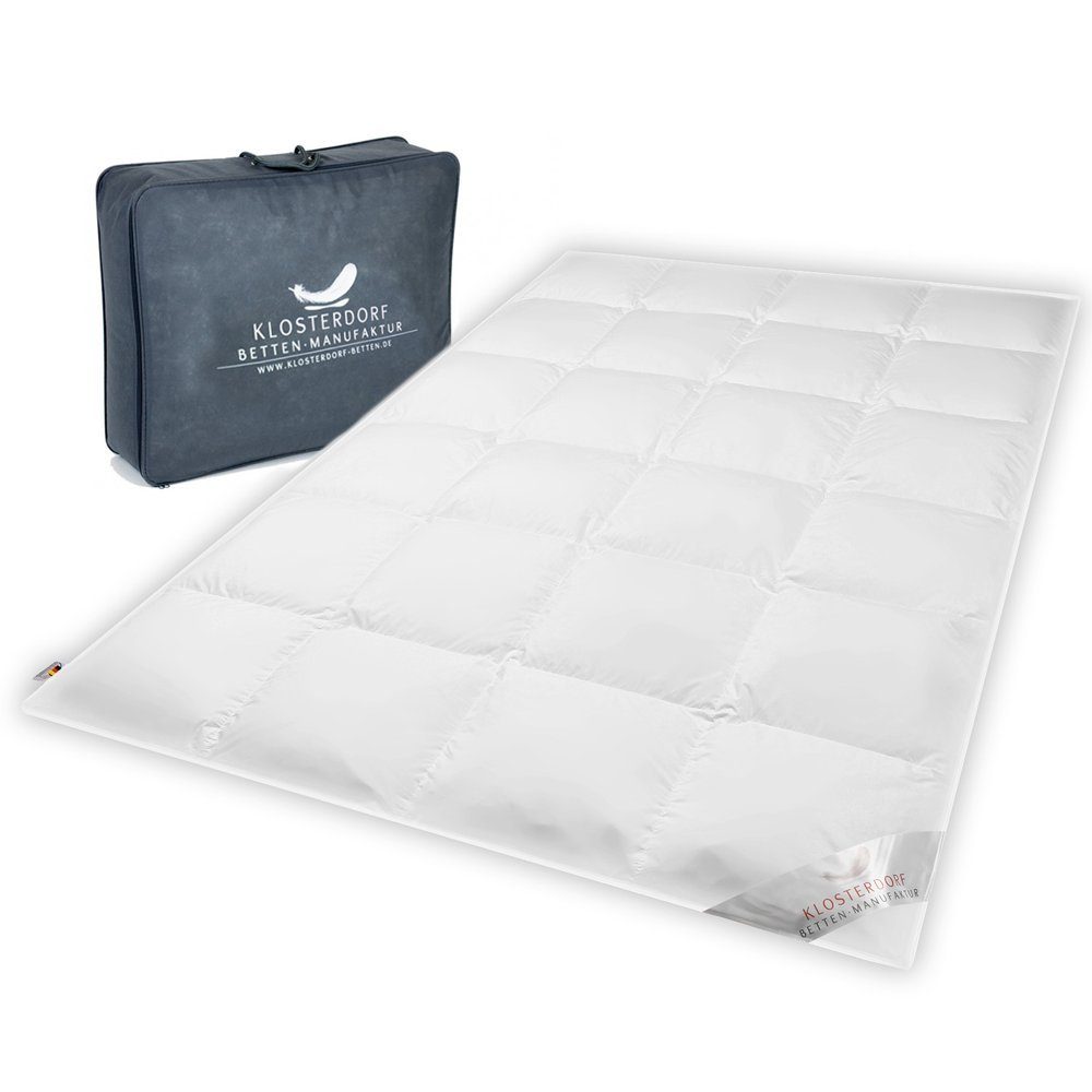 Klosterdorf Betten-Manufaktur Daunenbettdecke Premium Daunendecke Sommerdaunendecke Sommerdecke - grazil -, Füllung: 100% neue reine silbergraue deutsche Gänsedaune Klasse I, Für erholsamen und gesunden Schlaf, liebevolle Handarbeit aus unserem deutschen Familienbetrieb