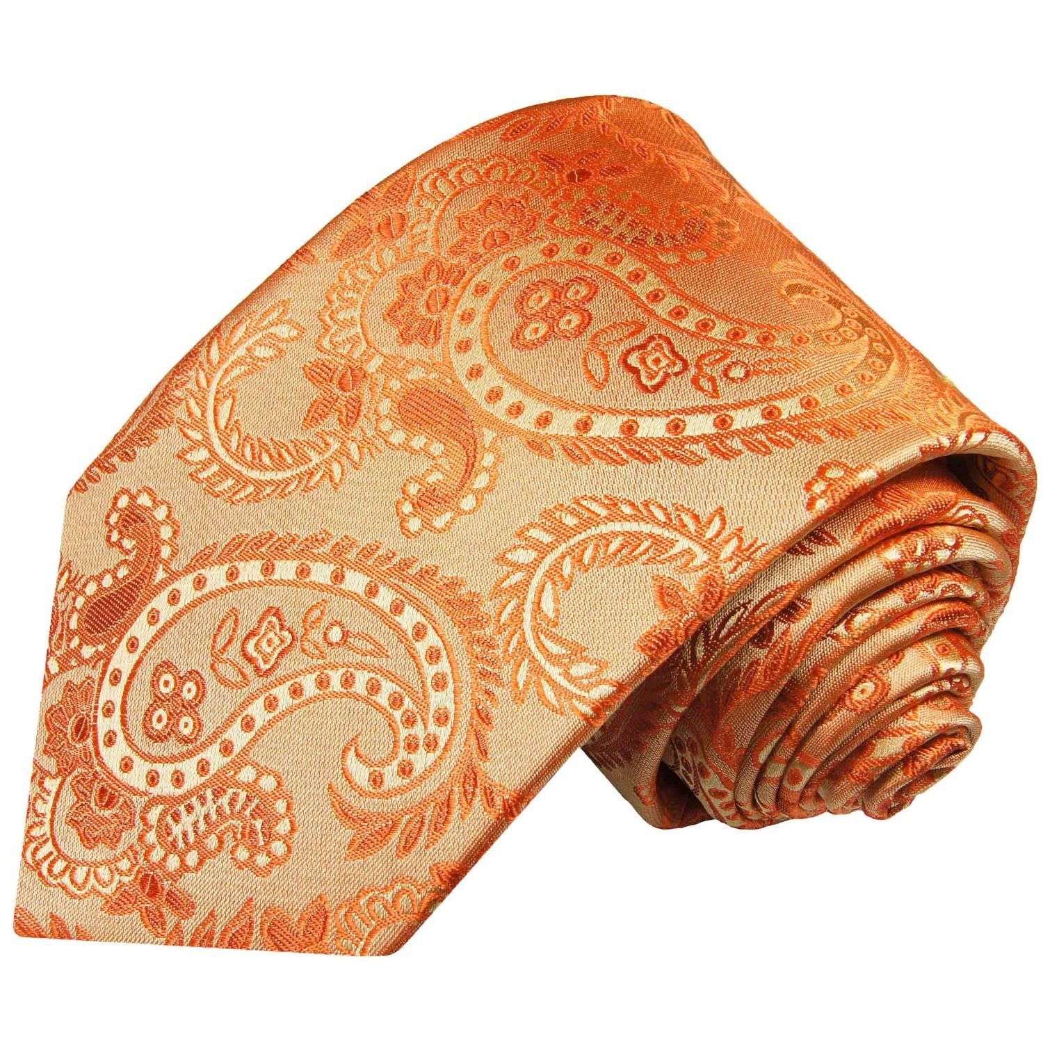 Paul Malone Krawatte Herren Seidenkrawatte und Tuch paisley brokat orange Krawatte Seide (Set, 2-St., Krawatte mit Einstecktuch) Breit (8cm), orange 916