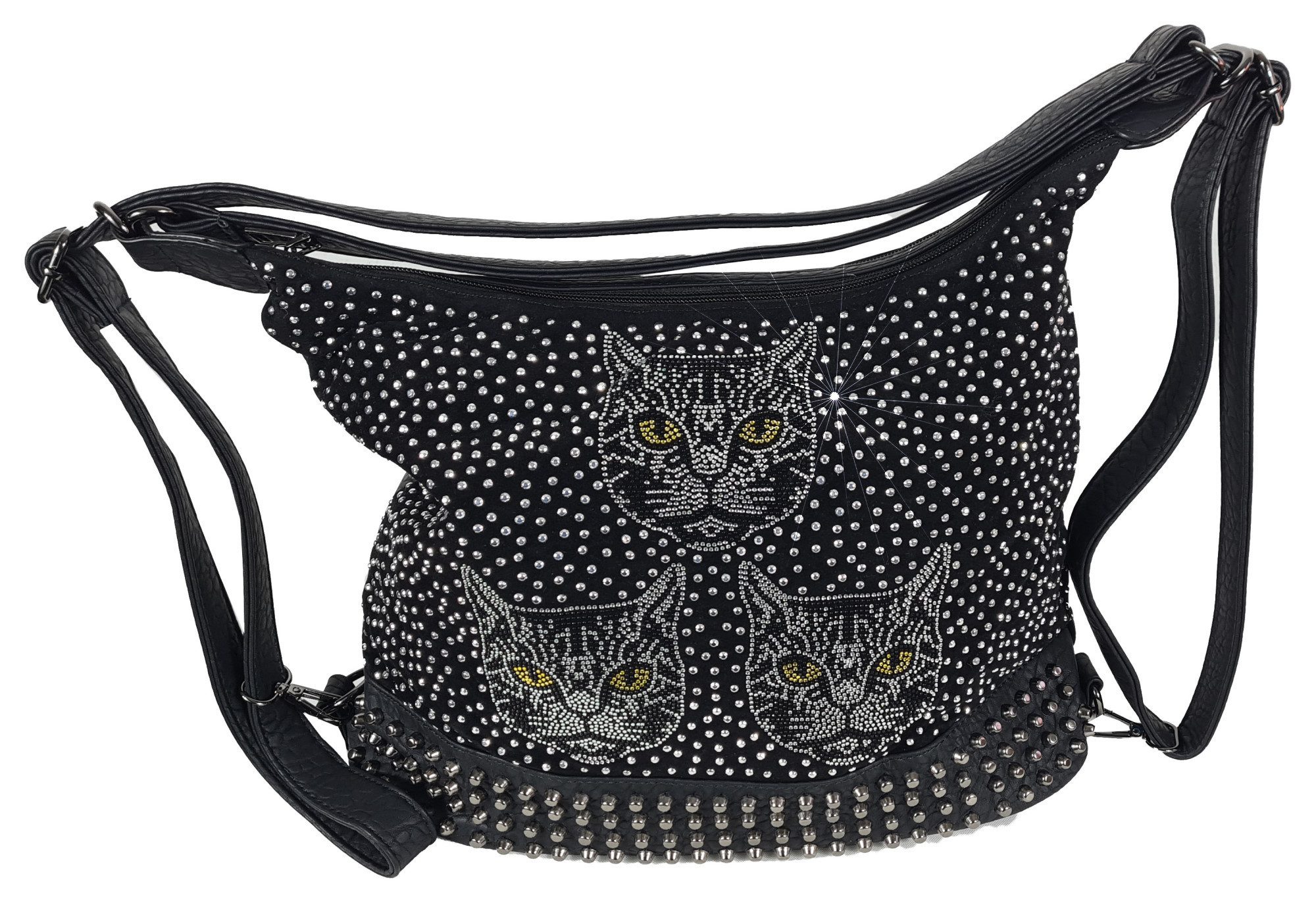 Einkaufszauber Schultertasche Bucket Handtasche Katzen, Katzen aus Strass
