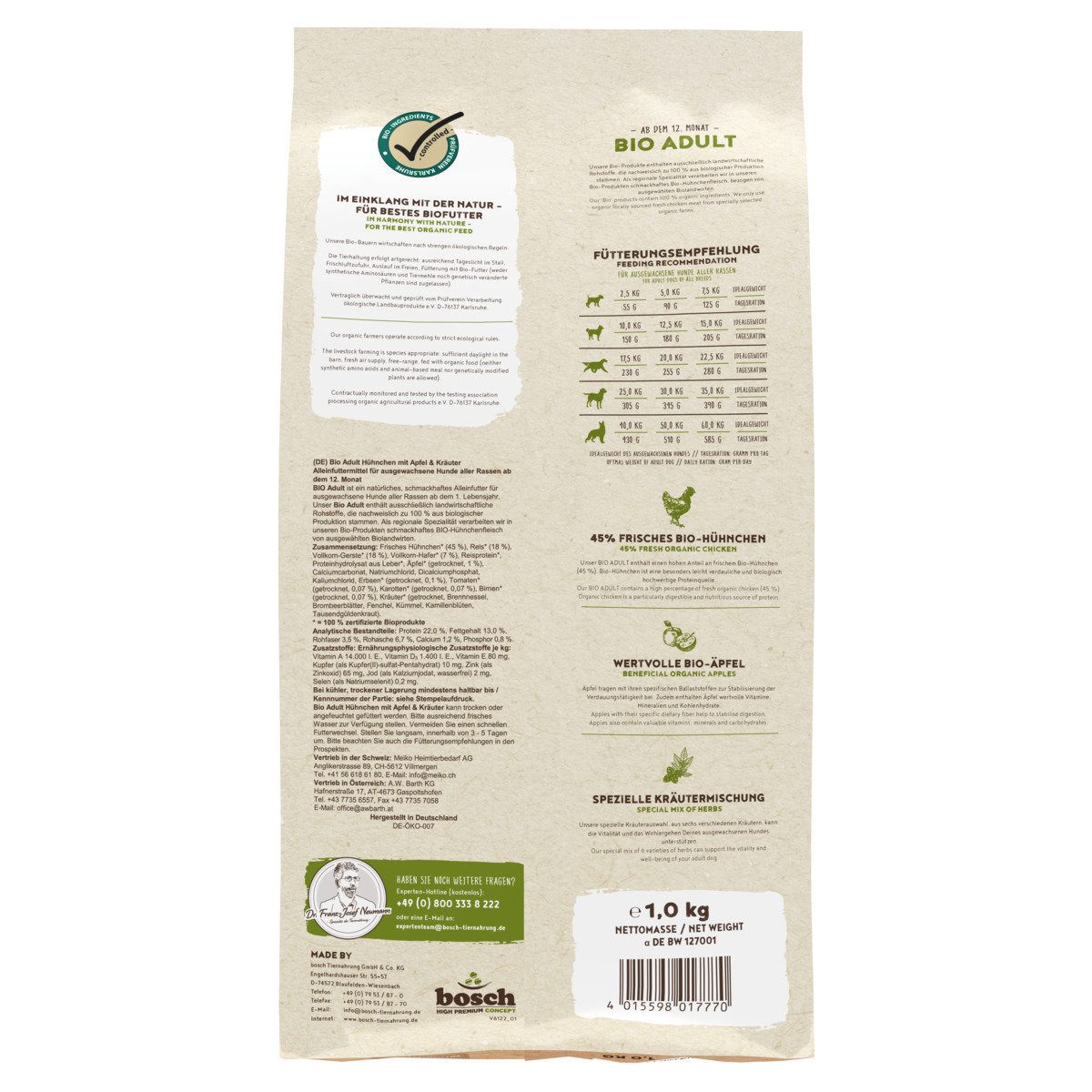 Bosch Petfood Bio Adult Hühnchen & Apfel 1 kg, für: Hund