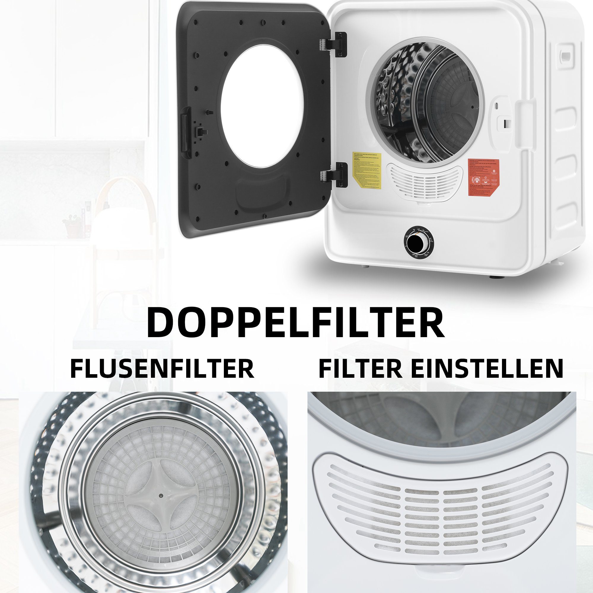 Merax Ablufttrockner GDZ45-303M, mini-Wäschetrockner mit Doppelte Filterung