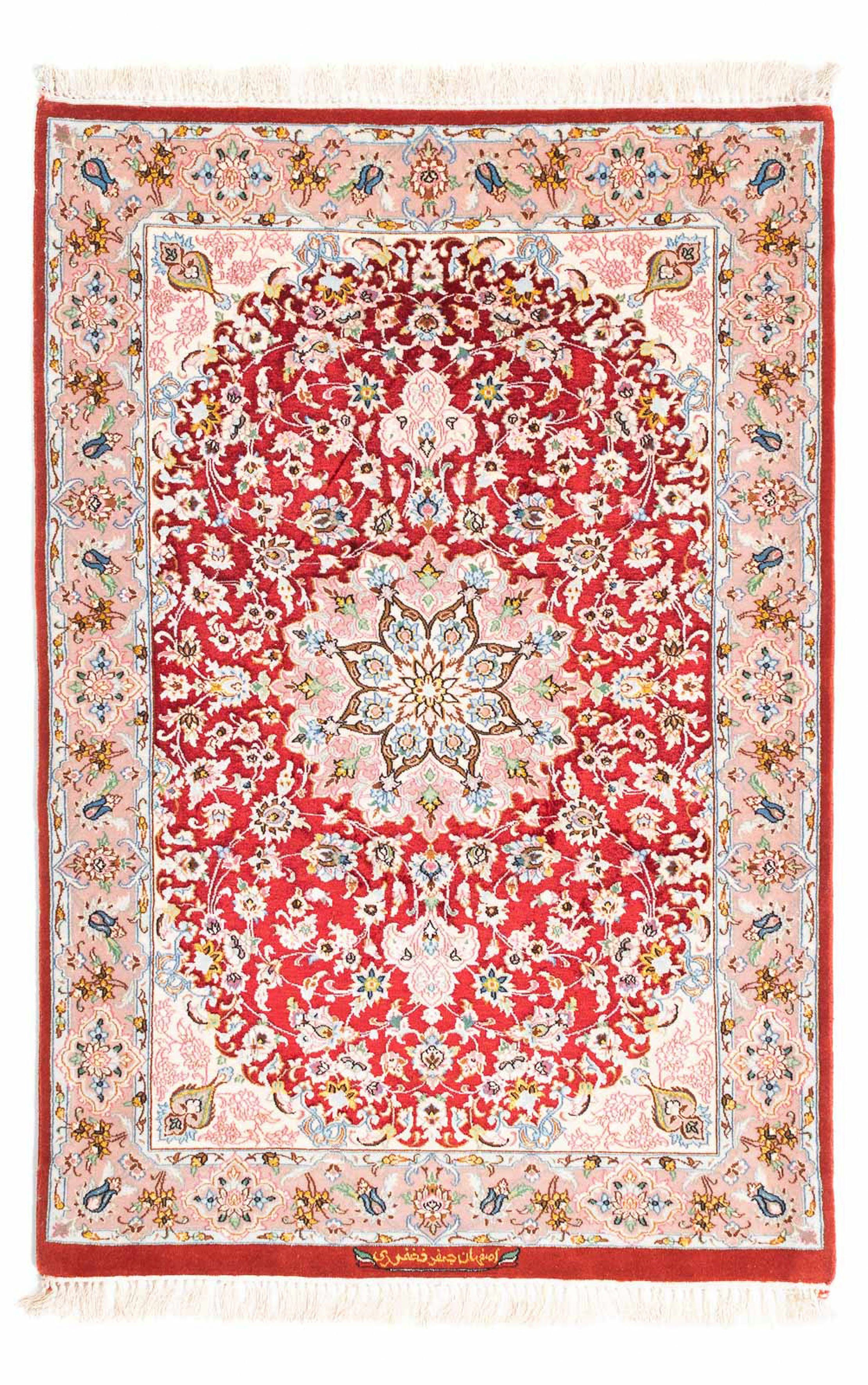 Isfahan 6 cm - Einzelstück x mit morgenland, - Orientteppich Wohnzimmer, Perser - - mm, rot, 83 123 rechteckig, Zertifikat Premium Handgeknüpft, Höhe: