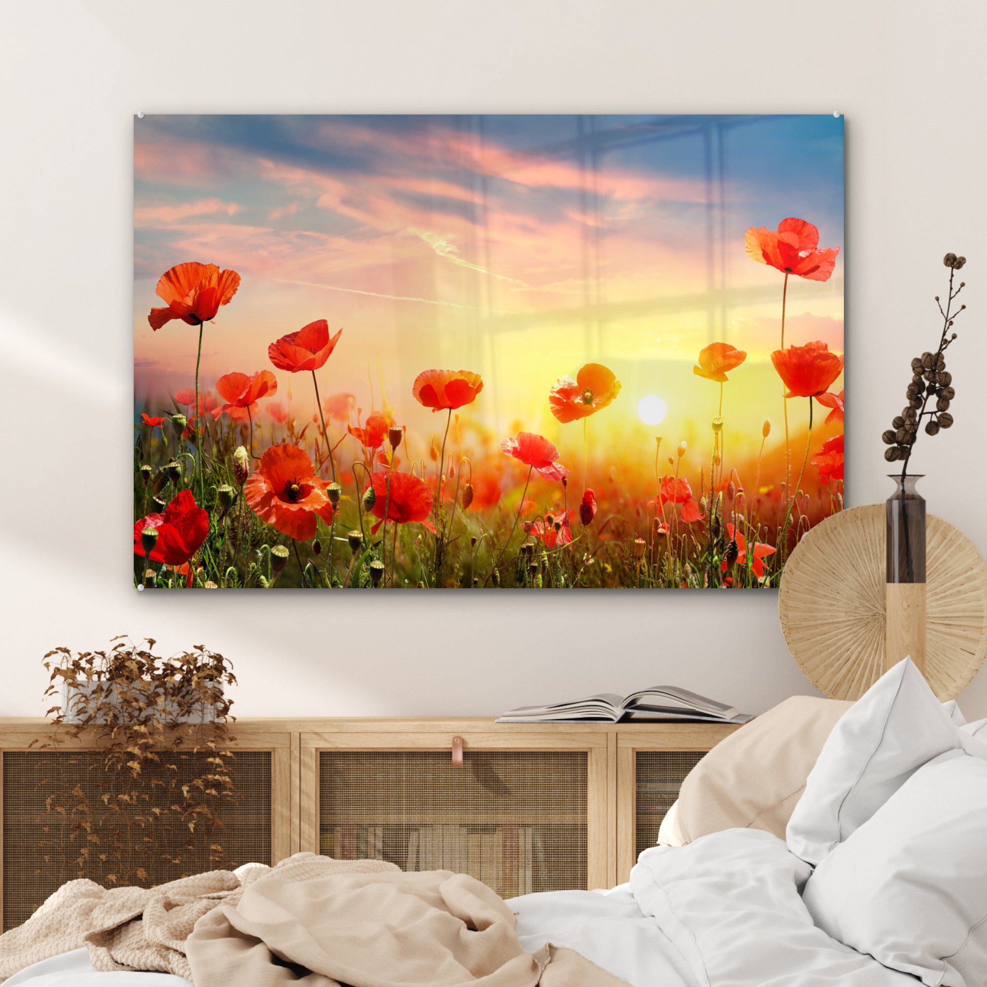MuchoWow Acrylglasbild - & Acrylglasbilder Schlafzimmer (1 Mohnblumen Frühling - Wohnzimmer Farben, St)
