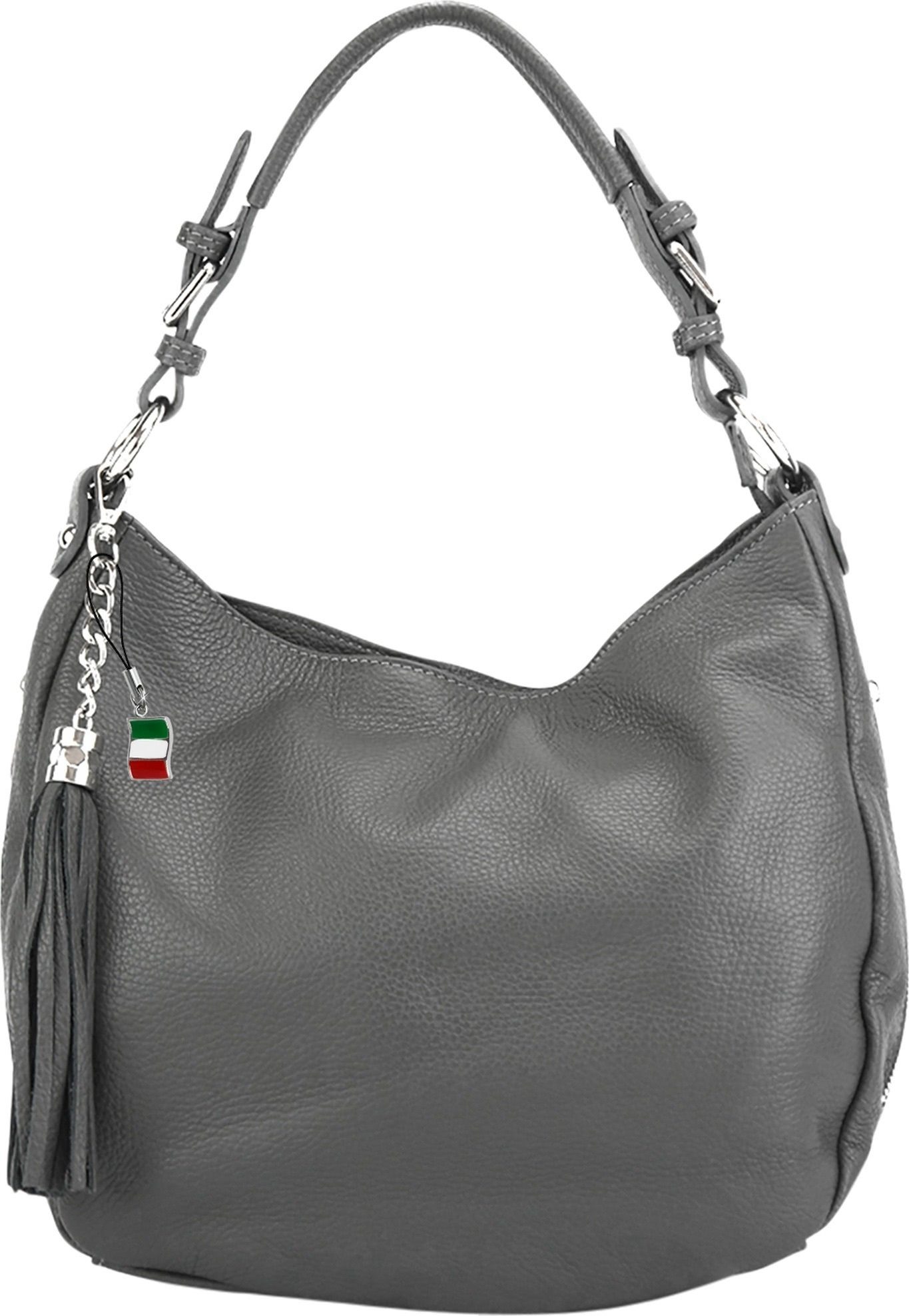 FLORENCE Shopper »Florence Echtleder Damen Hobo Bag grau«, Damen Tasche aus  Echtleder in grau, ca. 30cm Breite, Made-In Italy