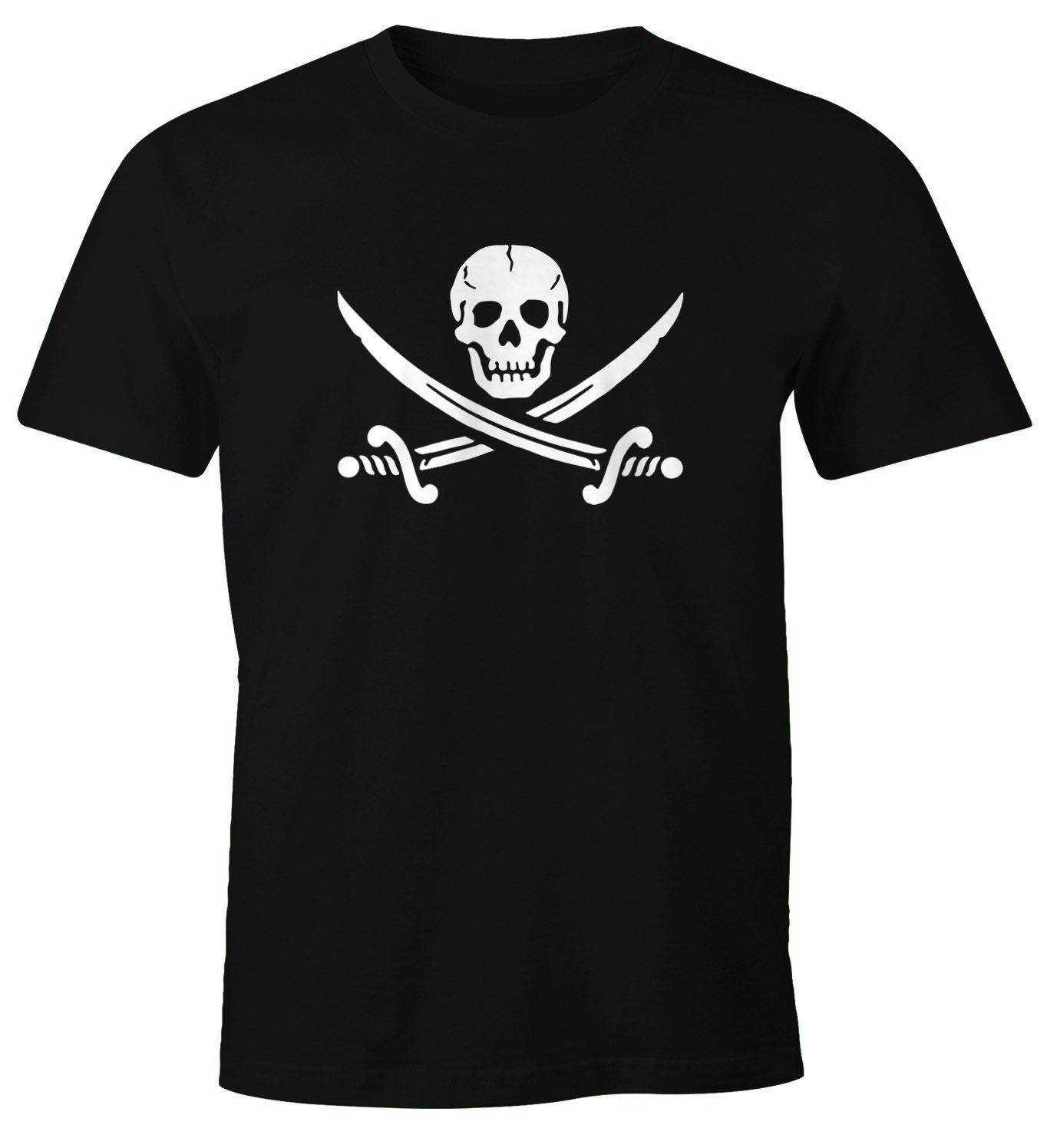 Print-Shirt Herren T-Shirt Totenkopf Pirat Piratenflagge Motiv Black Jack Fun Shirt Moonworks®